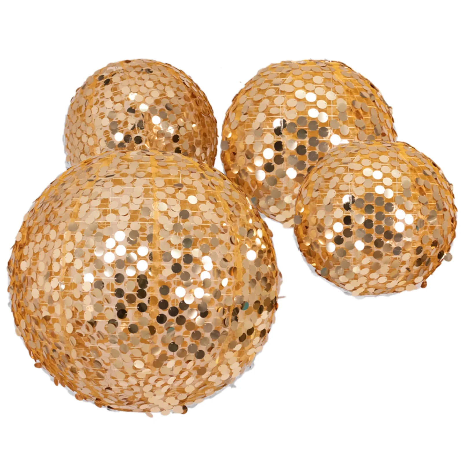 Set of 4 Shimmer Gold Payette Sequin Hanging Lanterns, Large Decorative Round Foldable Fabric Chinese Lantern Lampshades - 12",14",16",20" - Image 8