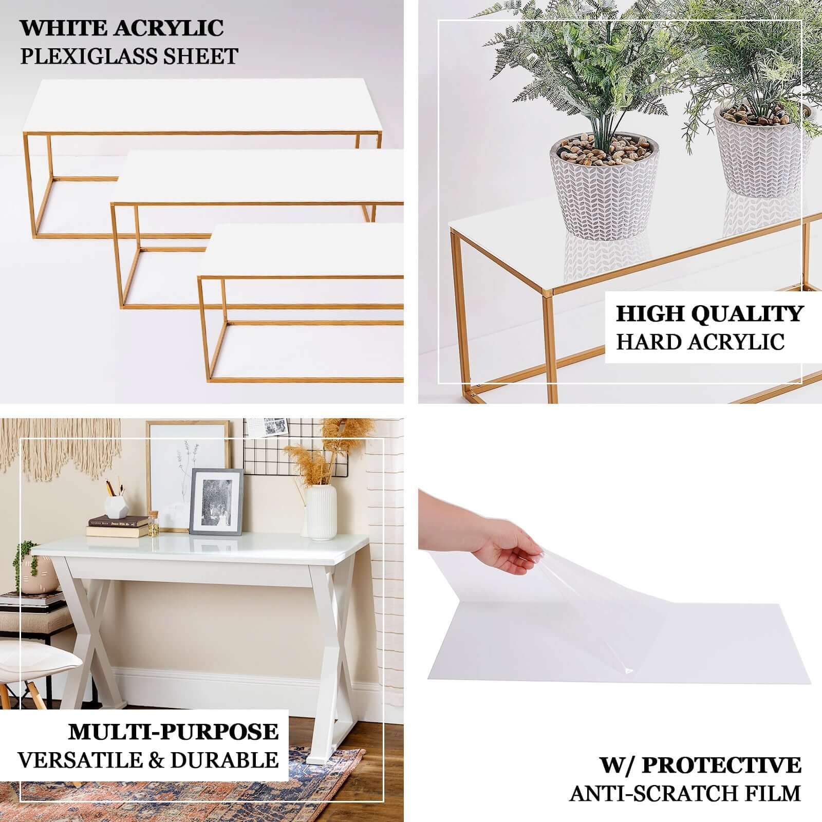 Set of 4 White Acrylic Plexiglass Sheets Rectangular Side Plates - Protective Film Coating - Image 4