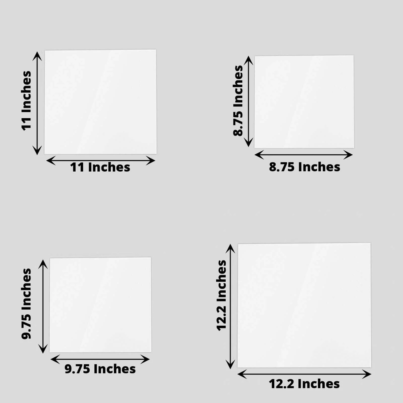 Set of 4 White Acrylic Square Plexiglass Sheets Top Plates Assorted Sizes 3mm Thick - Protective Film Coating - Image 3