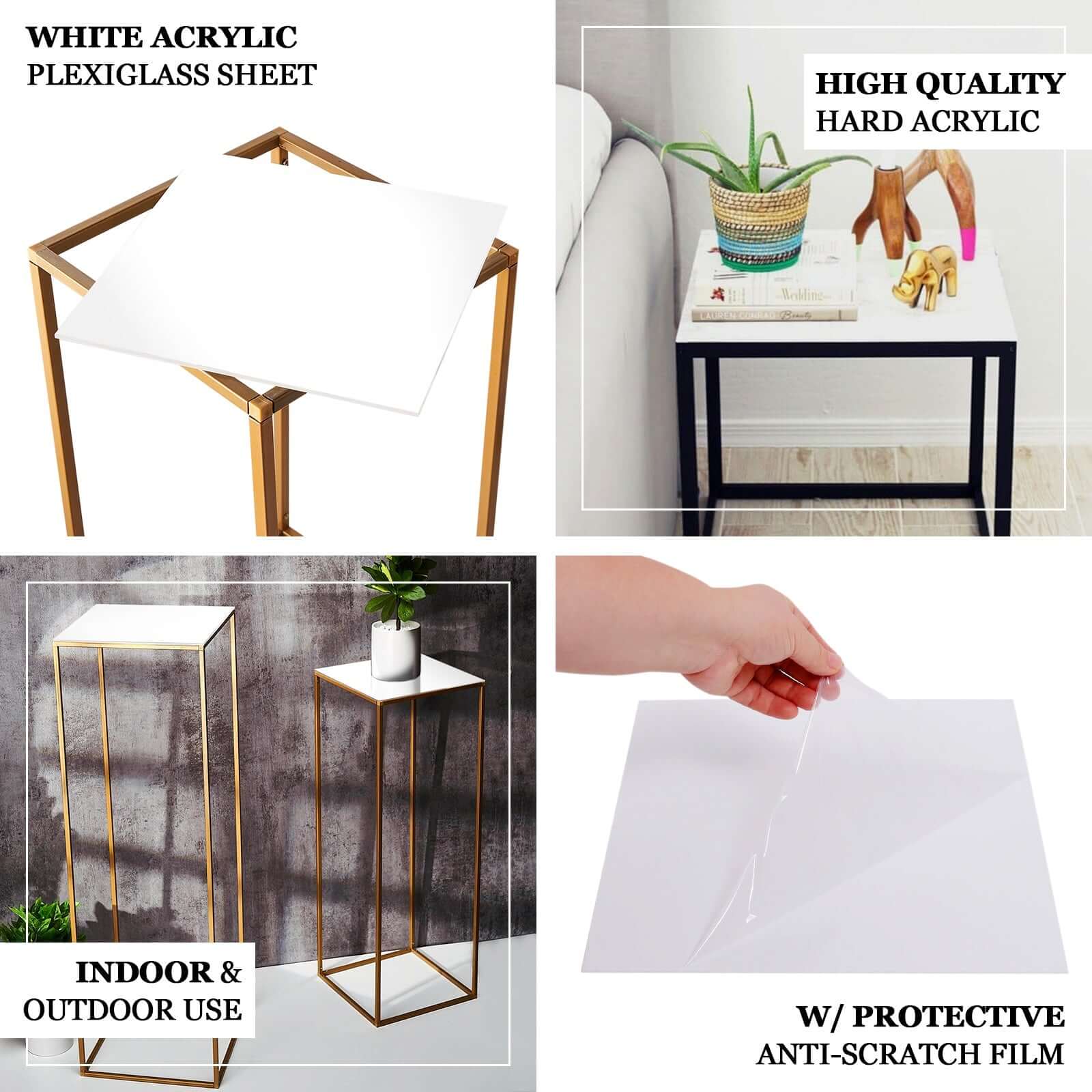 Set of 4 White Acrylic Square Plexiglass Sheets Top Plates Assorted Sizes 3mm Thick - Protective Film Coating - Image 4