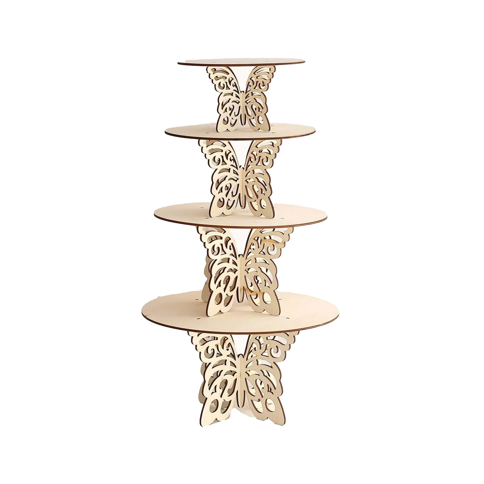 Set of 4 Wooden Cake Stands 10", 12", 14", 16" Butterfly Round Design Natural - Stackable Rustic Cupcake Holder Centerpiece - Image 6