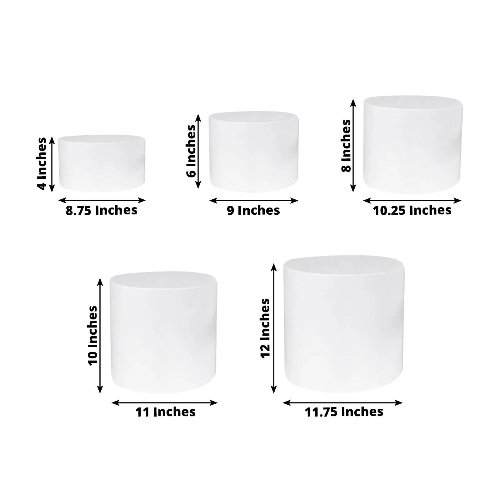 Set of 5 Acrylic Cake Stands 8.5", 9", 10", 11", 12" Round Cylinder Design White - Display Risers for Weddings - Image 3