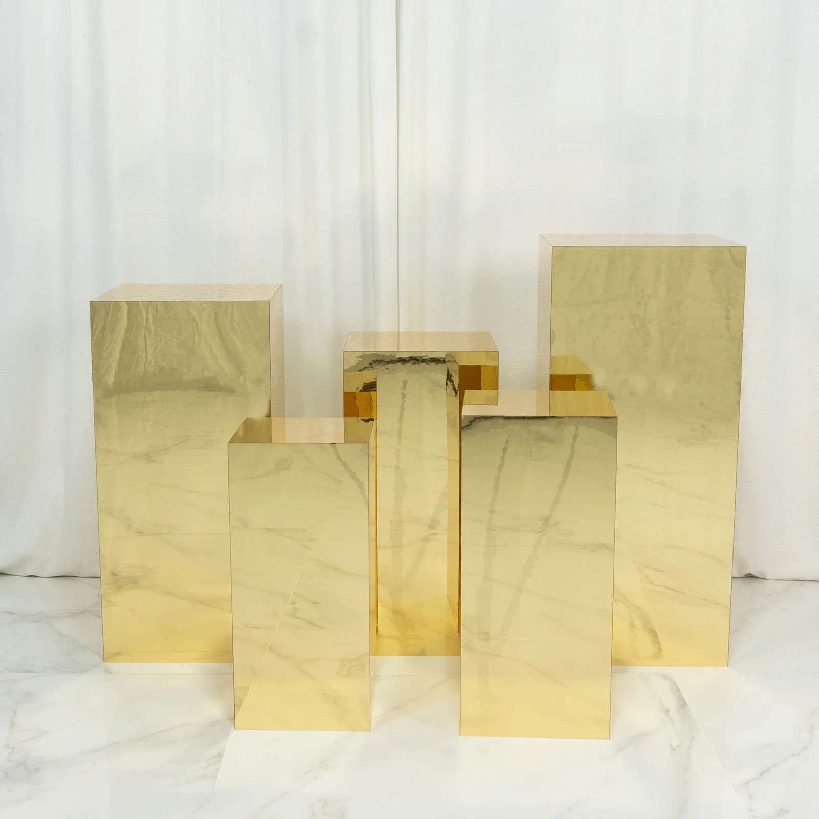 Set of 5 Gold Mirror Acrylic Pedestal Risers – Pre-Assembled Rectangular Display Stands for Weddings, Events & Product Showcases – 20", 22", 24", 28", 32" - Image 10