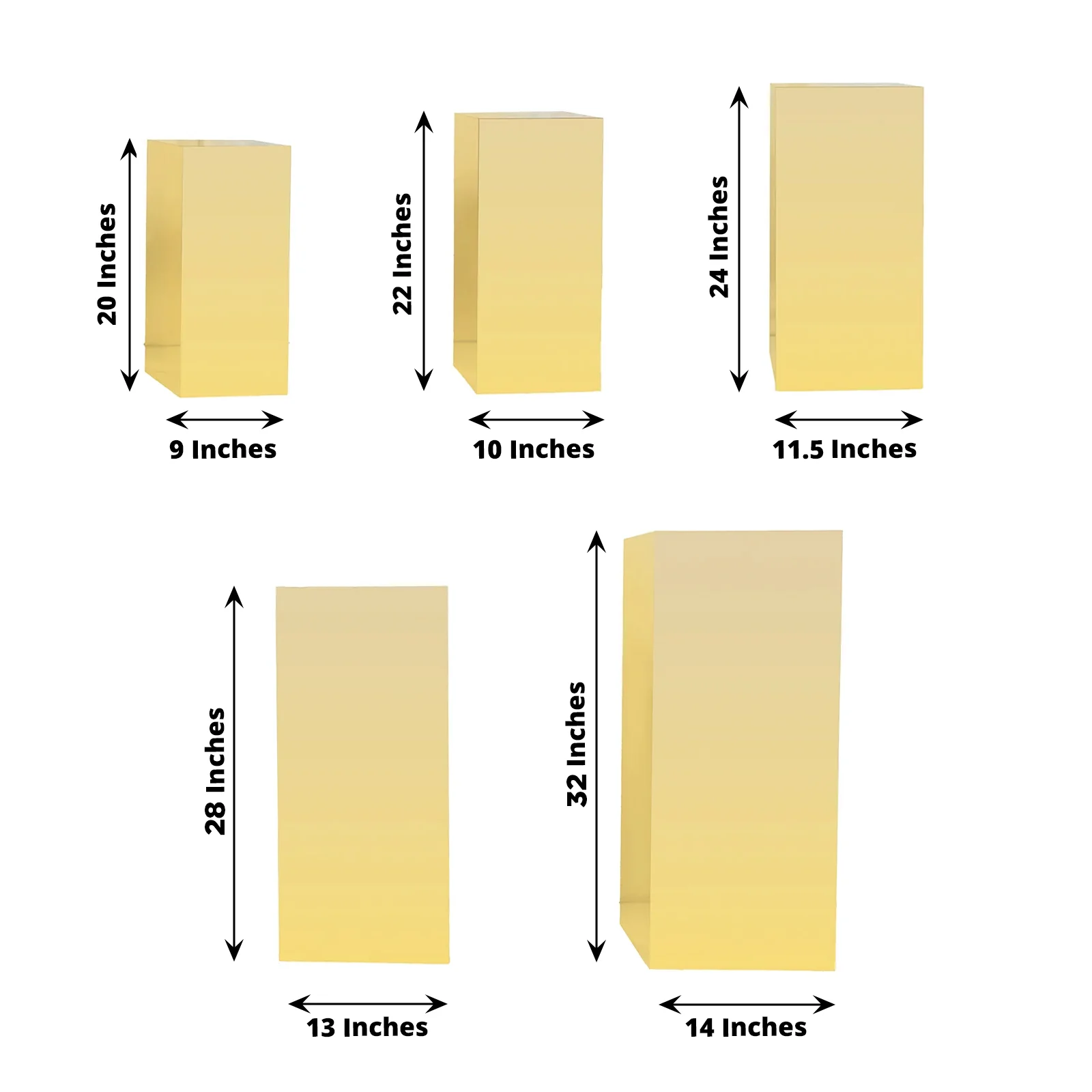 Set of 5 Gold Mirror Acrylic Pedestal Risers – Pre-Assembled Rectangular Display Stands for Weddings, Events & Product Showcases – 20", 22", 24", 28", 32" - Image 3