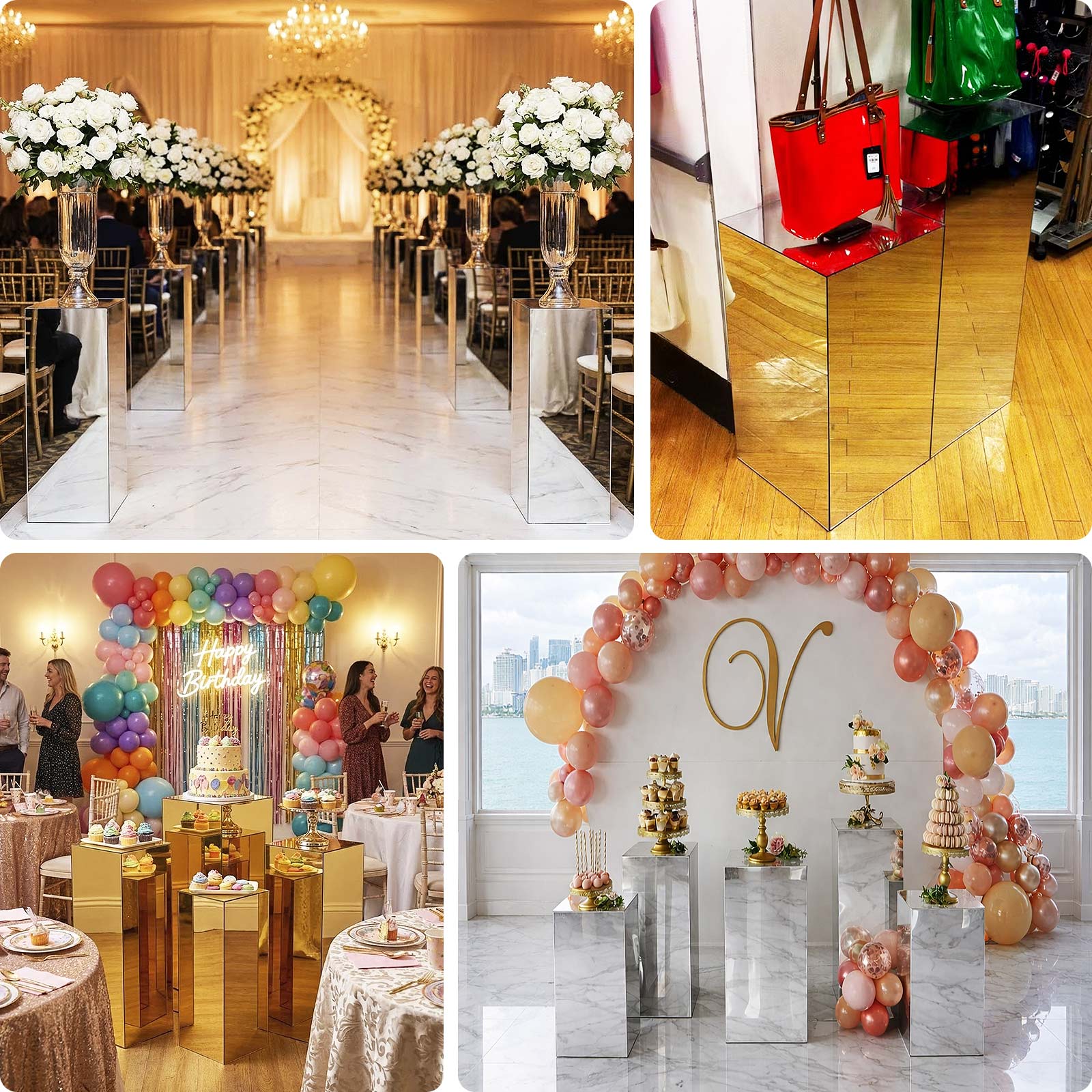 Set of 5 Gold Mirror Acrylic Pedestal Risers – Pre-Assembled Rectangular Display Stands for Weddings, Events & Product Showcases – 20", 22", 24", 28", 32" - Image 4
