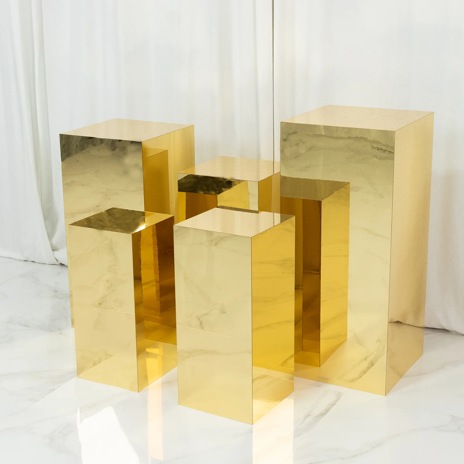 Set of 5 Gold Mirror Acrylic Pedestal Risers – Pre-Assembled Rectangular Display Stands for Weddings, Events & Product Showcases – 20", 22", 24", 28", 32" - Image 7