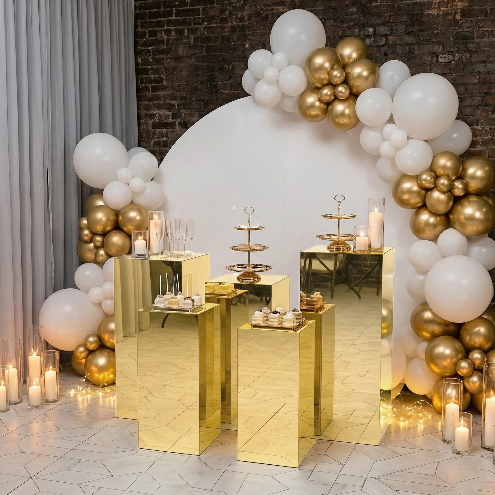 Set of 5 Gold Mirror Acrylic Pedestal Risers – Pre-Assembled Rectangular Display Stands for Weddings, Events & Product Showcases – 20", 22", 24", 28", 32" - Image 8