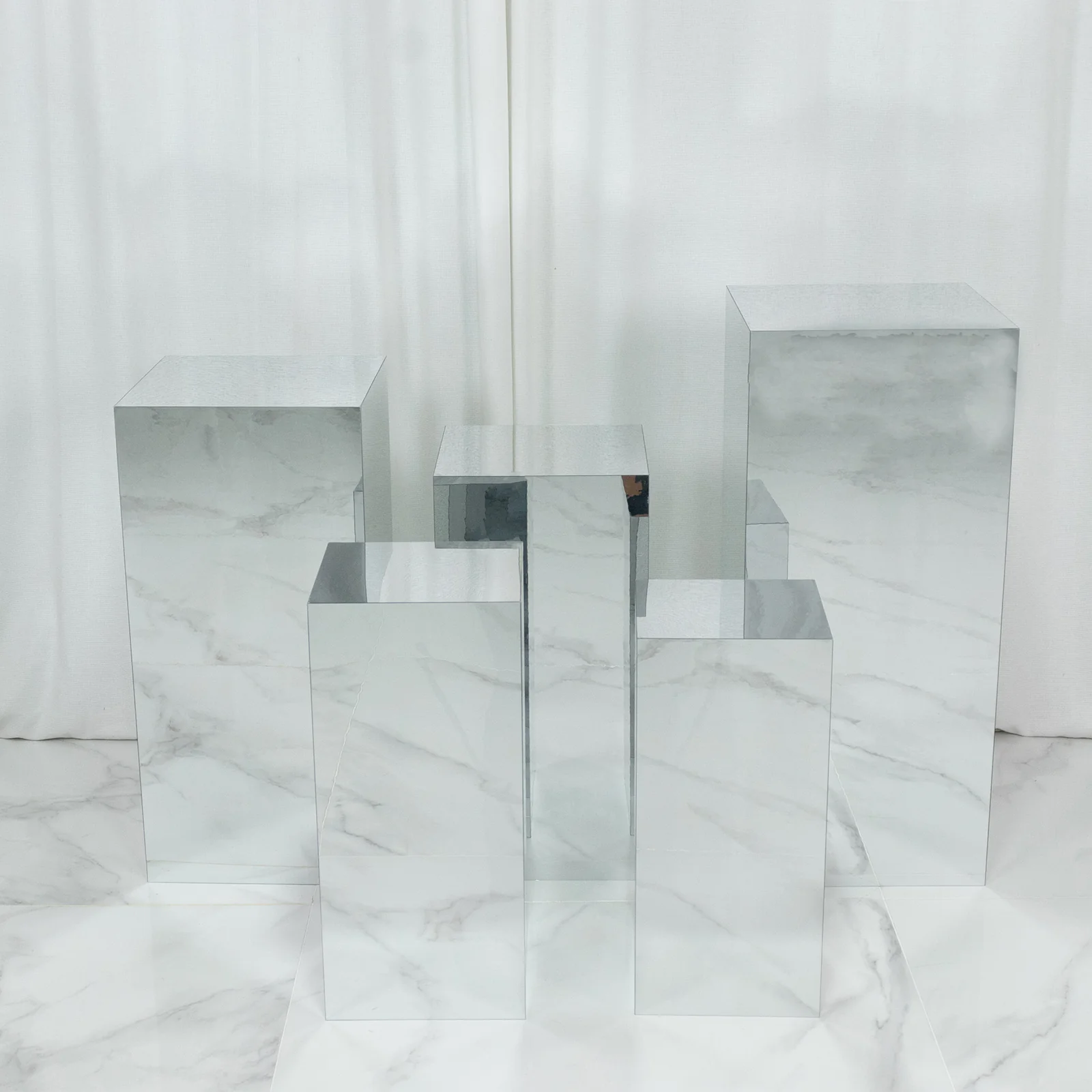 Set of 5 Silver Mirror Acrylic Pedestal Risers – Pre-Assembled Rectangular Display Stands for Weddings, Events & Product Showcases – 20", 22", 24", 28", 32" - Image 10