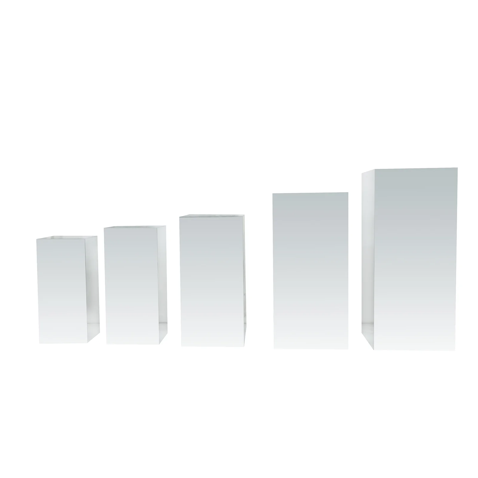 Set of 5 Silver Mirror Acrylic Pedestal Risers – Pre-Assembled Rectangular Display Stands for Weddings, Events & Product Showcases – 20", 22", 24", 28", 32" - Image 2