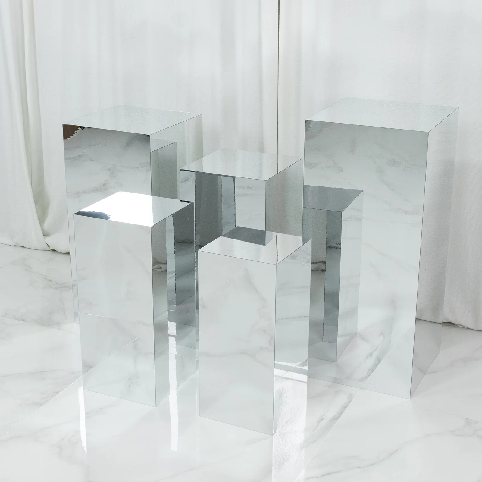 Set of 5 Silver Mirror Acrylic Pedestal Risers – Pre-Assembled Rectangular Display Stands for Weddings, Events & Product Showcases – 20", 22", 24", 28", 32" - Image 7