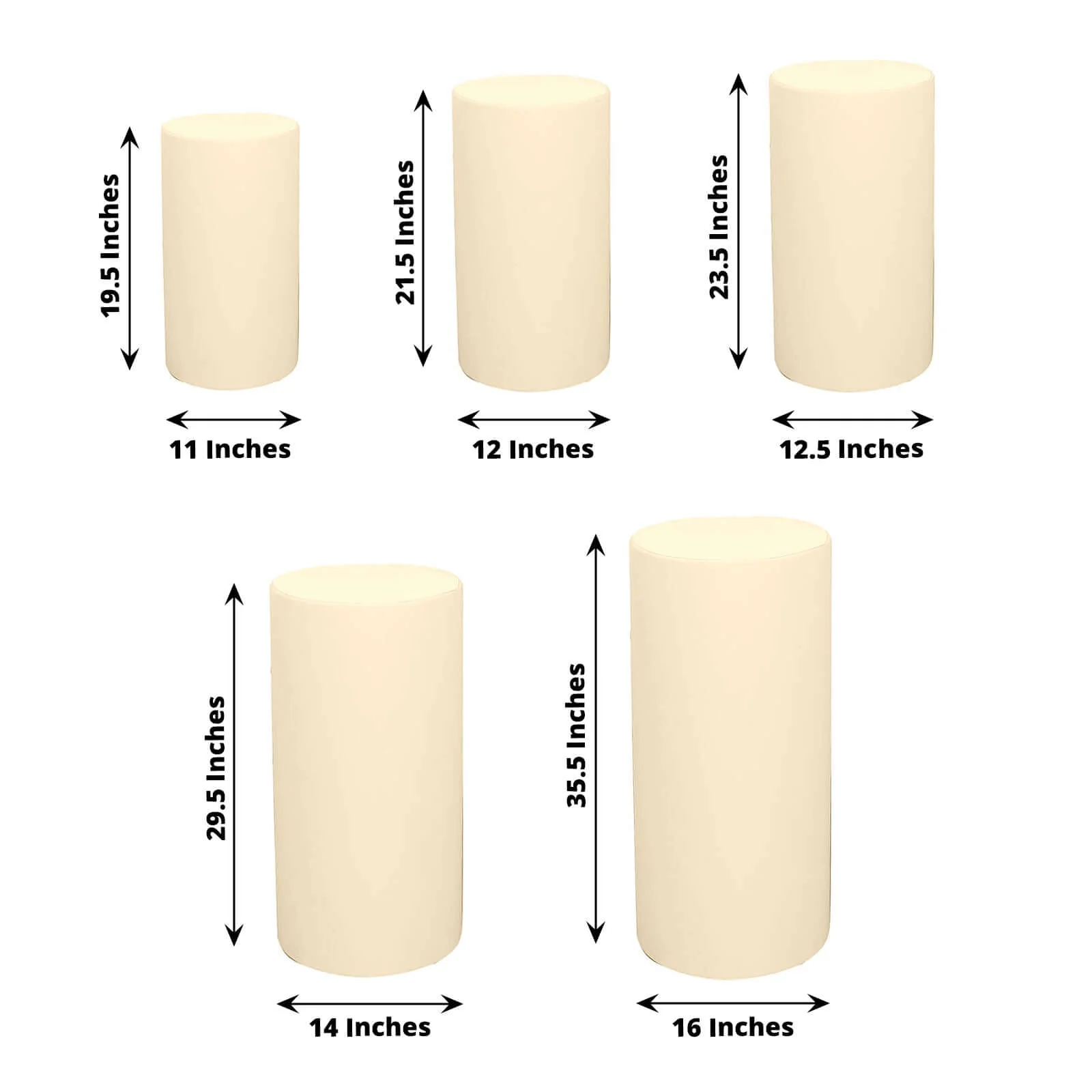 Set of 5 Beige Spandex Cylinder Pillar Prop Covers, Stretchable Pedestal Stand Covers - 160 GSM - Image 3