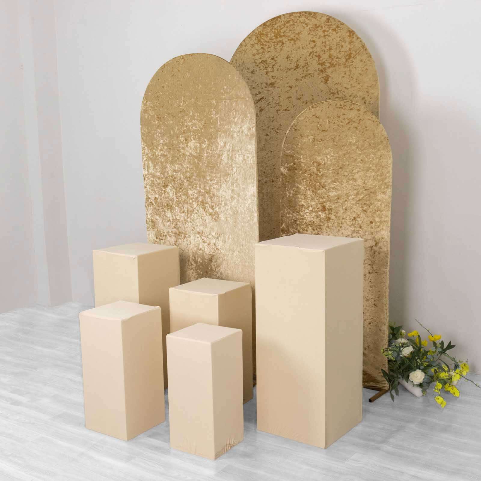 Set of 5 Beige Spandex Rectangle Pillar Prop Covers, Stretchable Pedestal Stand Covers - 160 GSM - Image 8