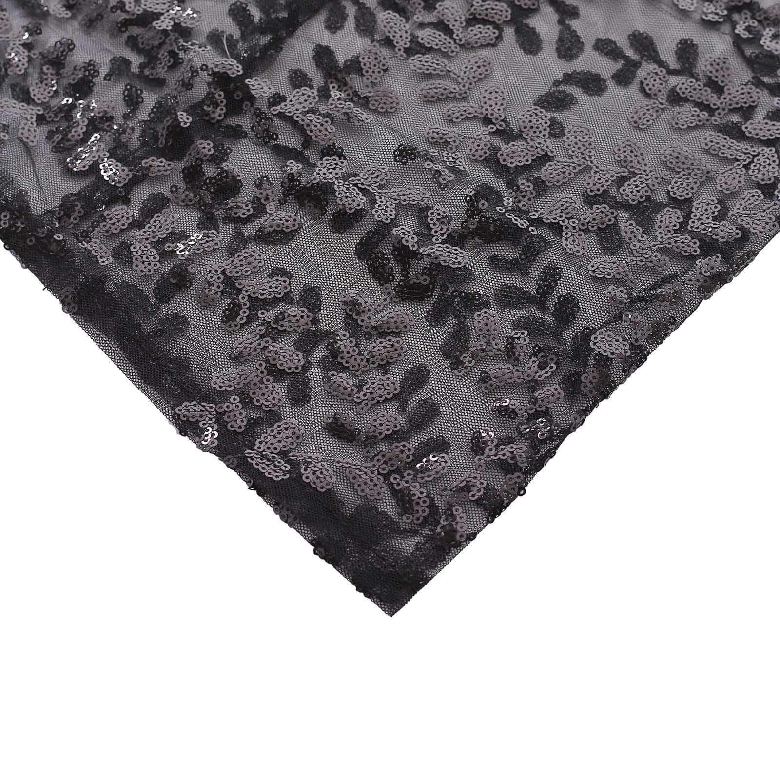 Set of 5 Black Sequin Mesh Cylinder Pillar Prop Covers with Leaf Vine Embroidery, Sparkly Sheer Tulle Pedestal Stand Covers - Image 10
