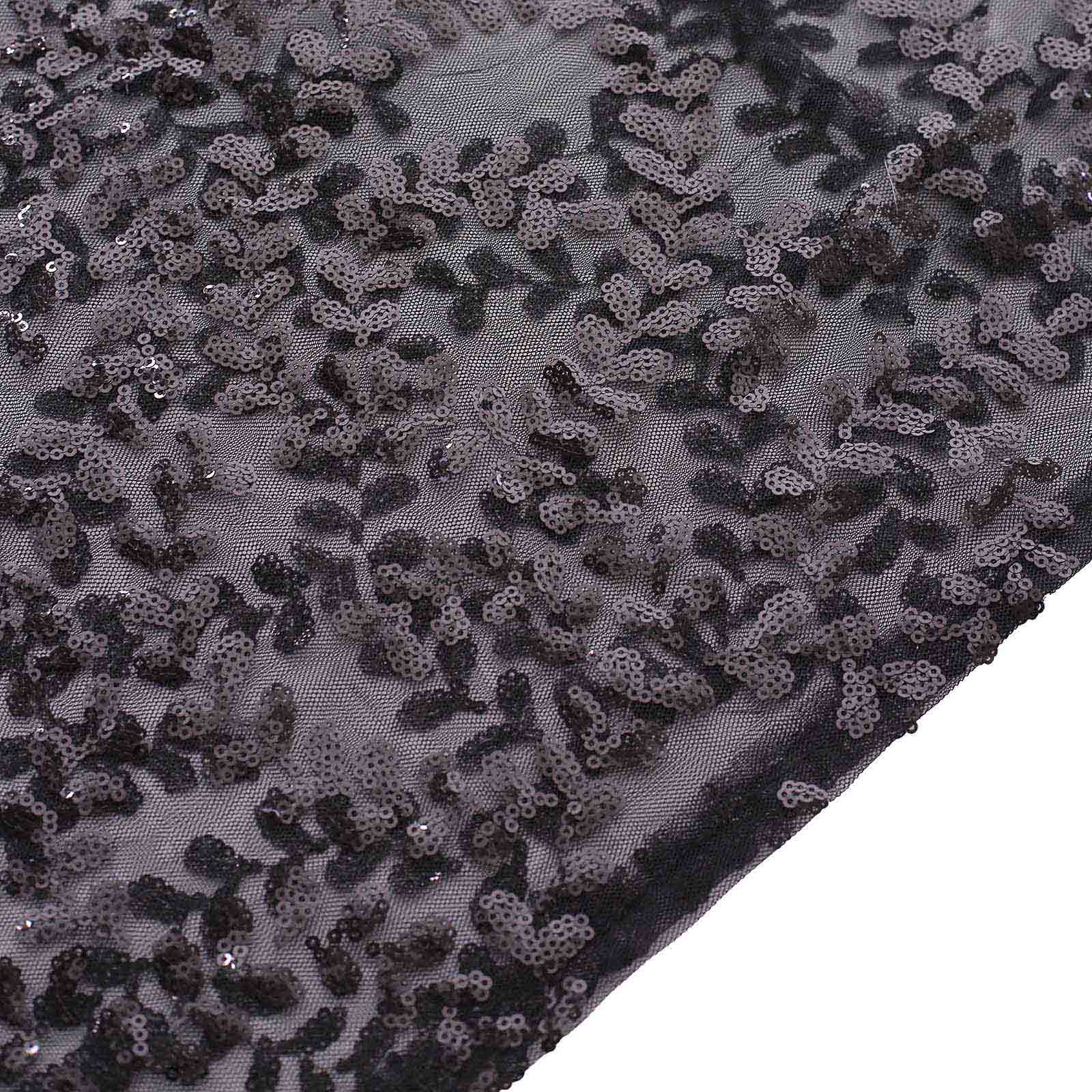 Set of 5 Black Sequin Mesh Cylinder Pillar Prop Covers with Leaf Vine Embroidery, Sparkly Sheer Tulle Pedestal Stand Covers - Image 13
