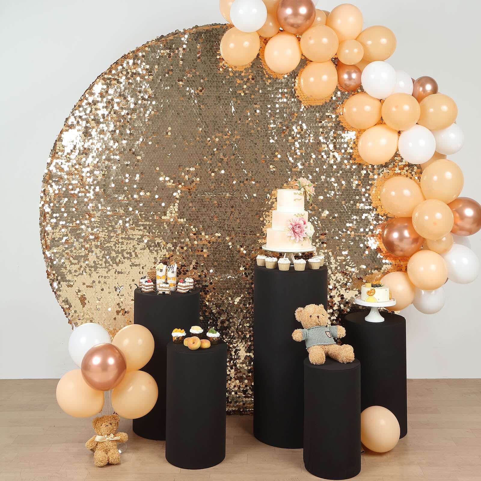 Set of 5 Black Spandex Cylinder Pillar Prop Covers, Stretchable Pedestal Stand Covers - 160 GSM - Image 2