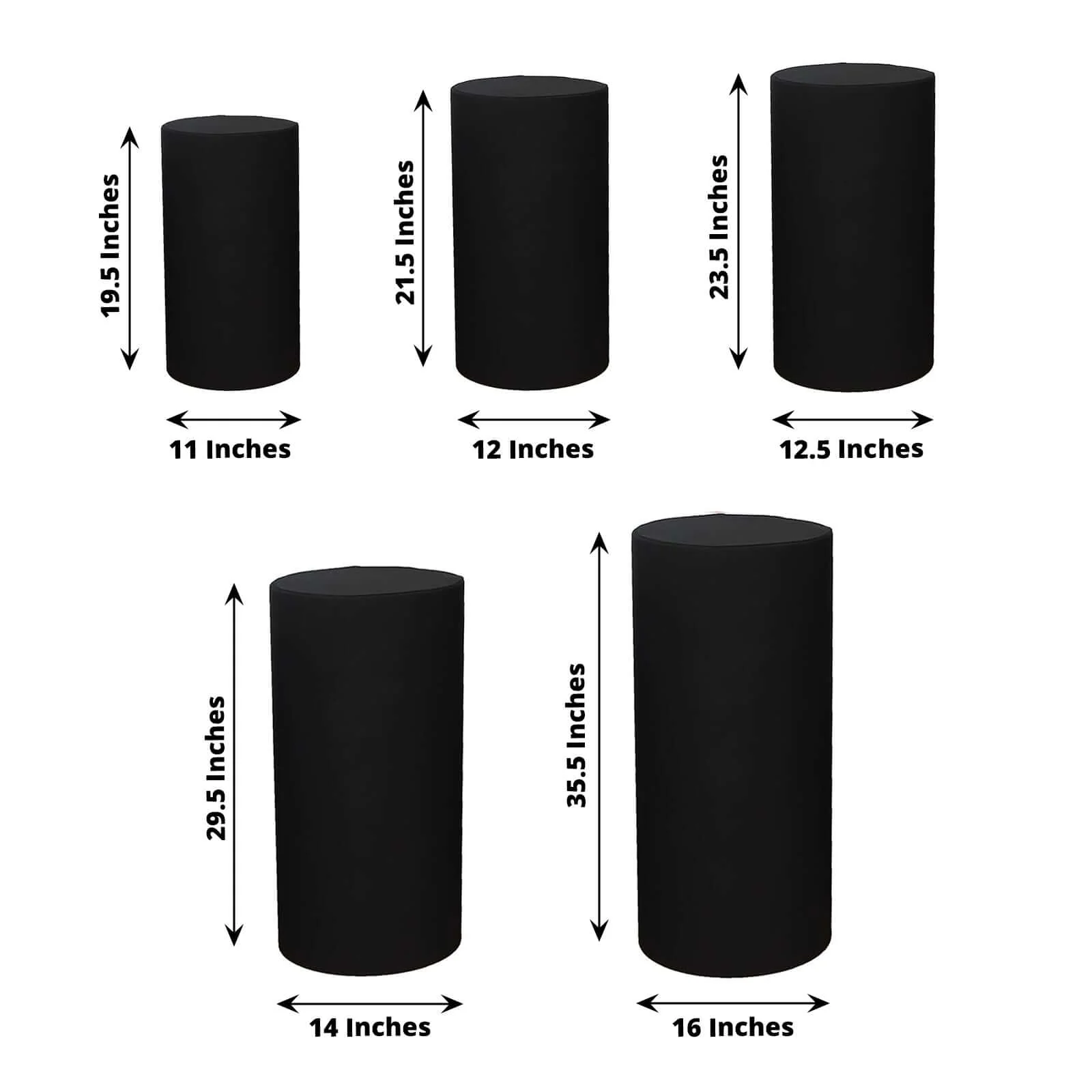 Set of 5 Black Spandex Cylinder Pillar Prop Covers, Stretchable Pedestal Stand Covers - 160 GSM - Image 3