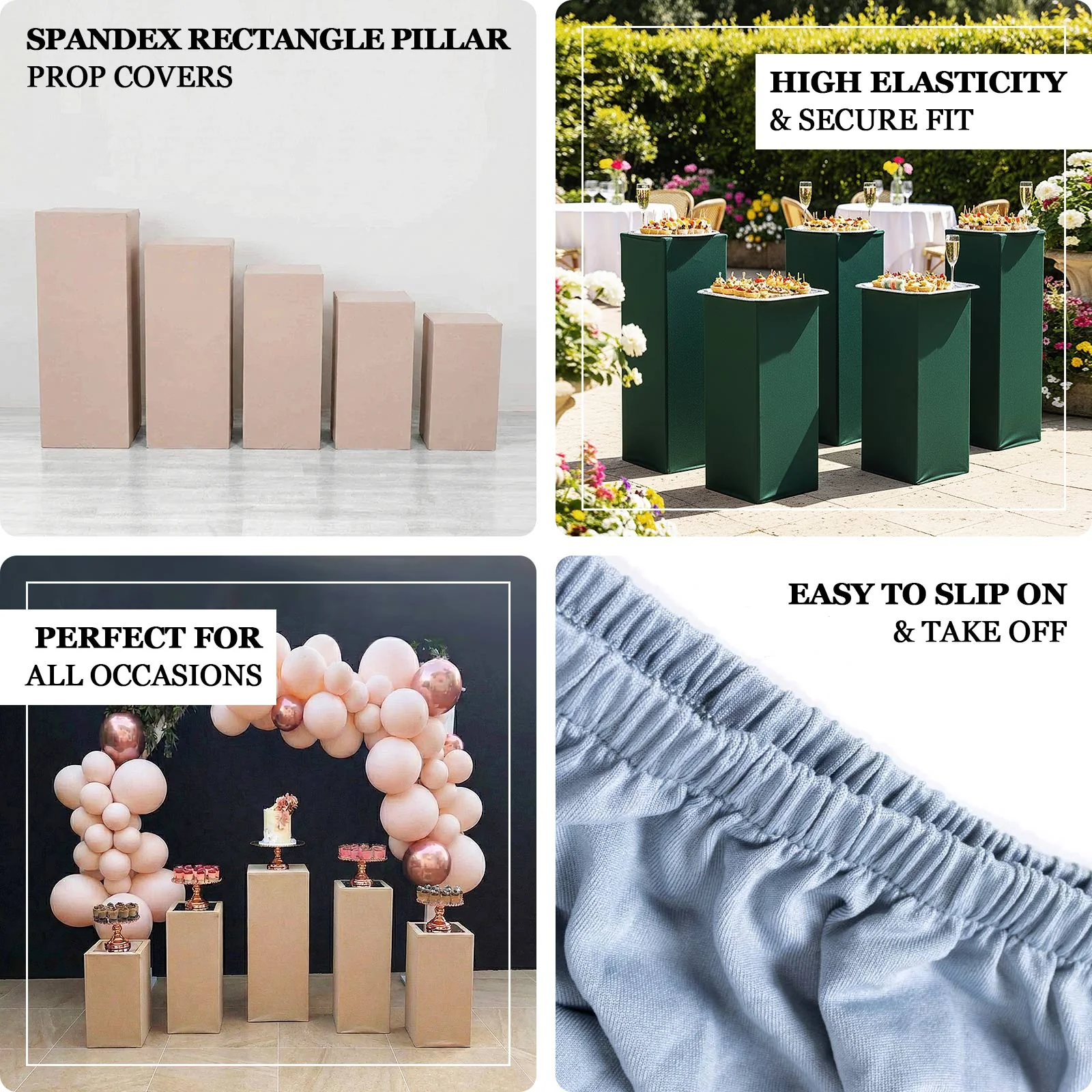 Set of 5 Black Spandex Rectangle Pillar Prop Covers, Stretchable Pedestal Stand Covers - 160 GSM - Image 4