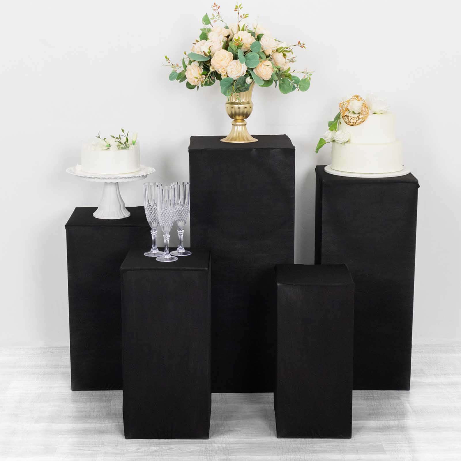Set of 5 Black Spandex Rectangle Pillar Prop Covers, Stretchable Pedestal Stand Covers - 160 GSM - Image 7