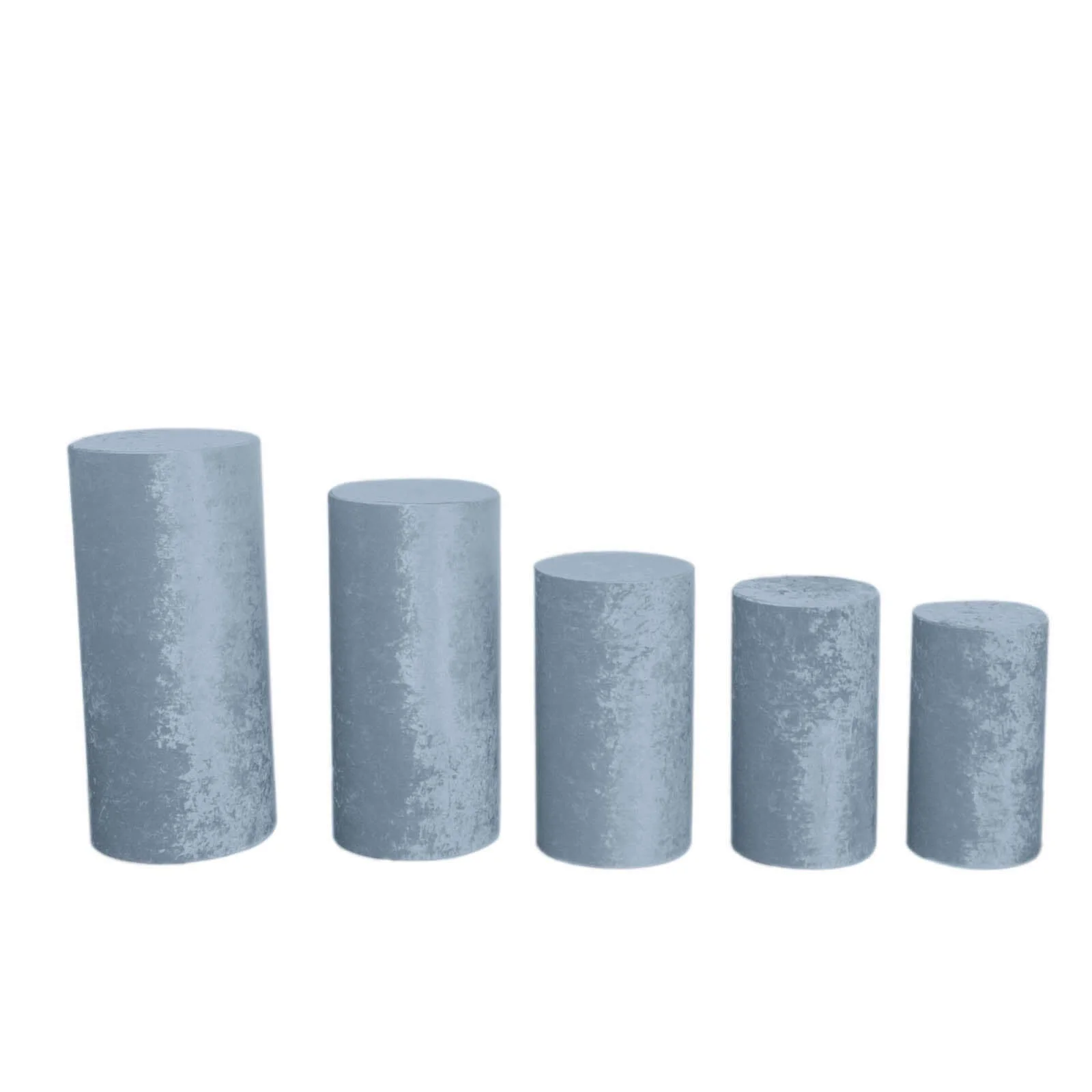 Set of 5 Dusty Blue Crushed Velvet Cylinder Pillar Prop Covers, Premium Pedestal Stand Covers - Image 13