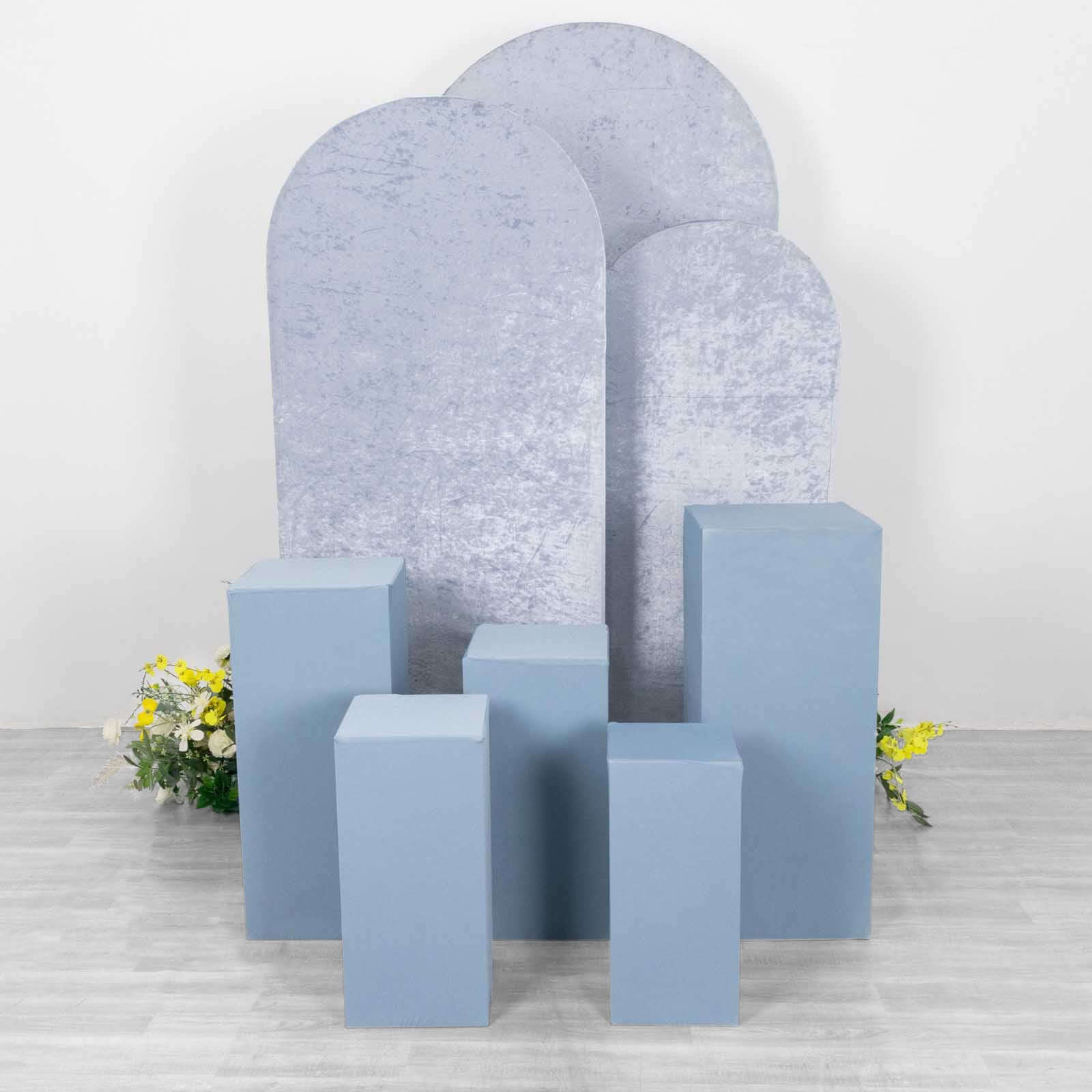 Set of 5 Dusty Blue Spandex Rectangle Pillar Prop Covers, Stretchable Pedestal Stand Covers - 160 GSM - Image 2