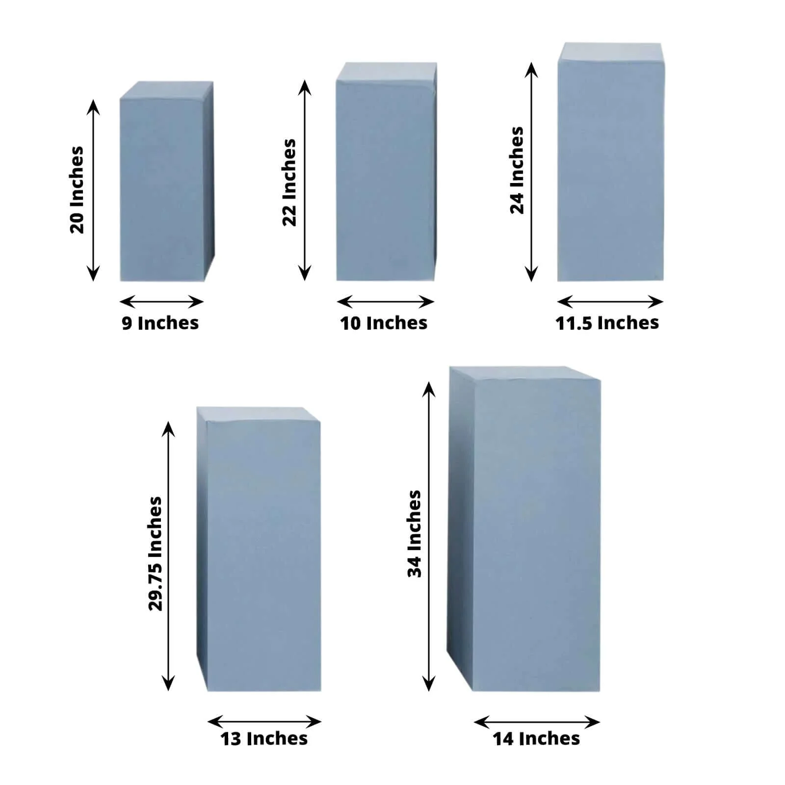 Set of 5 Dusty Blue Spandex Rectangle Pillar Prop Covers, Stretchable Pedestal Stand Covers - 160 GSM - Image 3