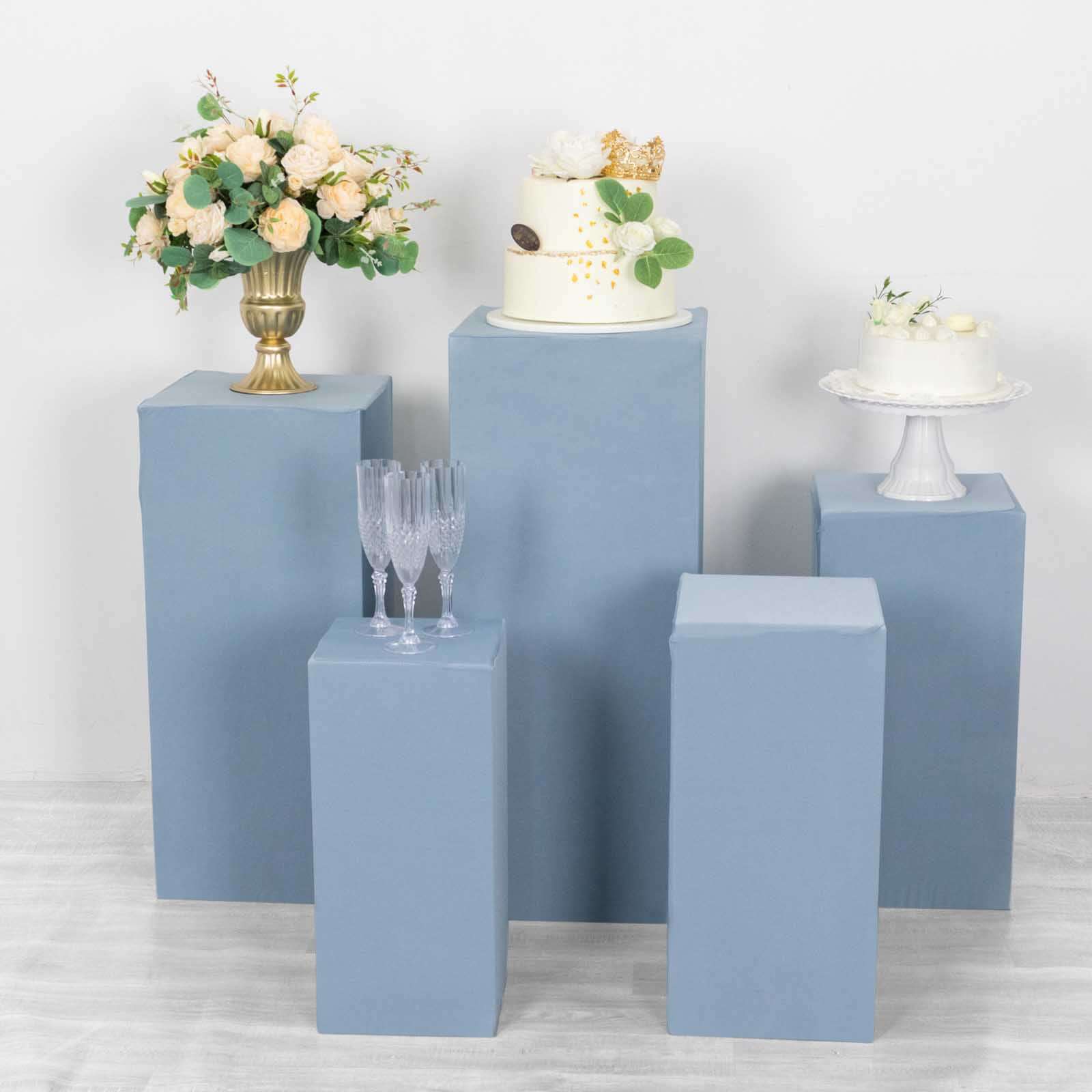 Set of 5 Dusty Blue Spandex Rectangle Pillar Prop Covers, Stretchable Pedestal Stand Covers - 160 GSM - Image 8