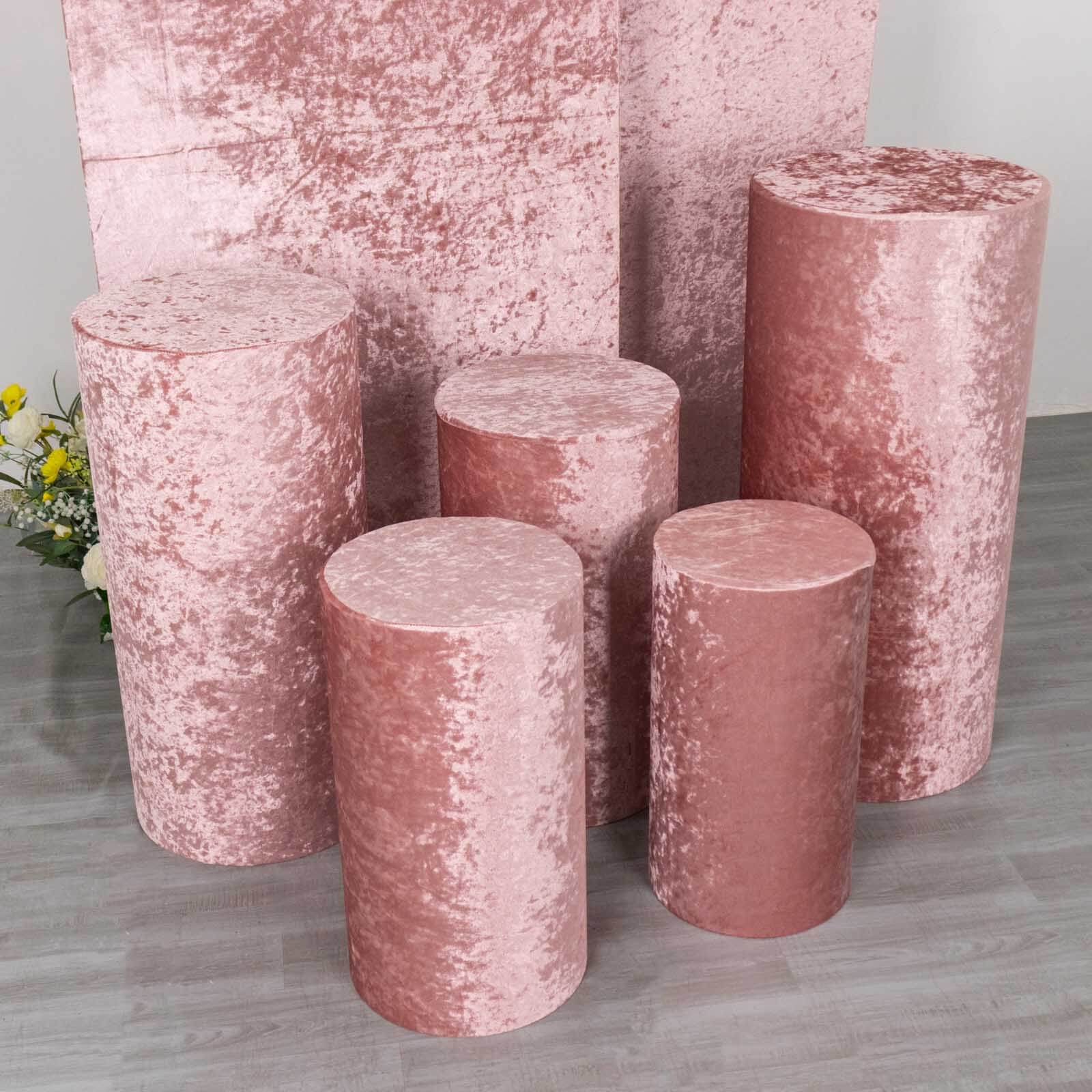 Set of 5 Dusty Rose Crushed Velvet Cylinder Pillar Prop Covers, Premium Pedestal Stand Covers - Image 10