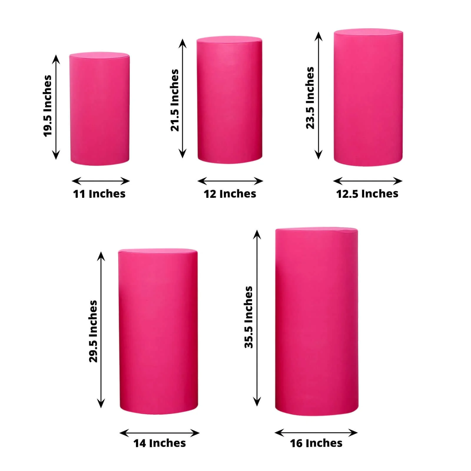 Set of 5 Fuchsia Spandex Cylinder Pillar Prop Covers, Stretchable Pedestal Stand Covers - 160 GSM - Image 3
