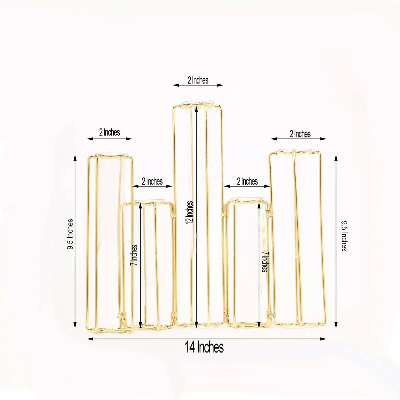 Set of 5 Gold Frame Test Tube Hydroponic Vases 12" Conjoined Geometric Design - Wedding Centerpieces - Image 3