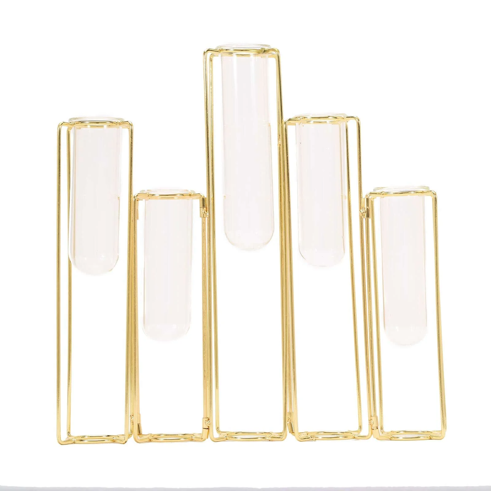 Set of 5 Gold Frame Test Tube Hydroponic Vases 12" Conjoined Geometric Design - Wedding Centerpieces - Image 7