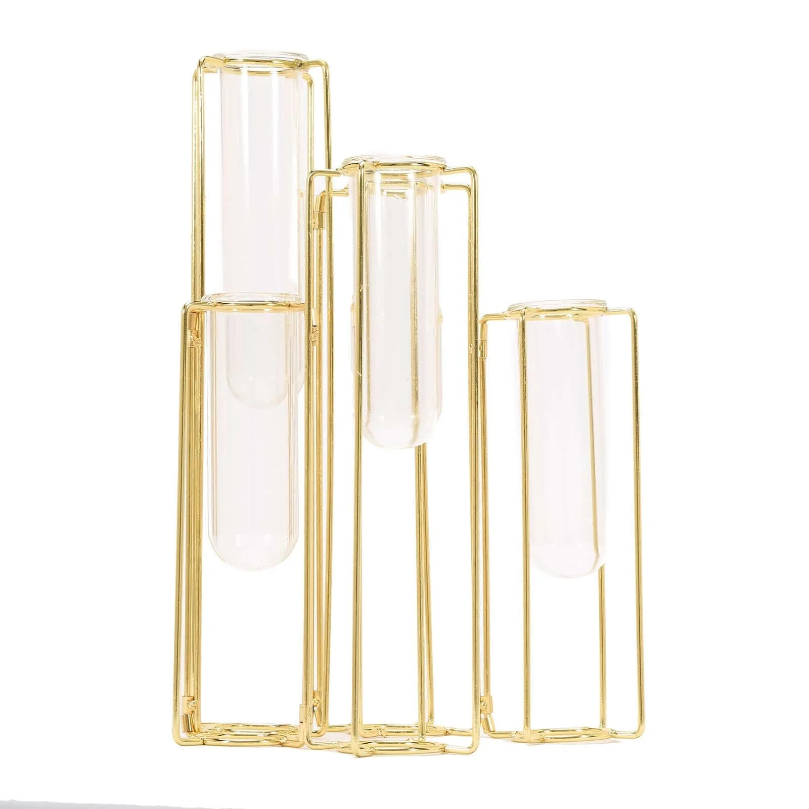 Set of 5 Gold Frame Test Tube Hydroponic Vases 12" Conjoined Geometric Design - Wedding Centerpieces - Image 8