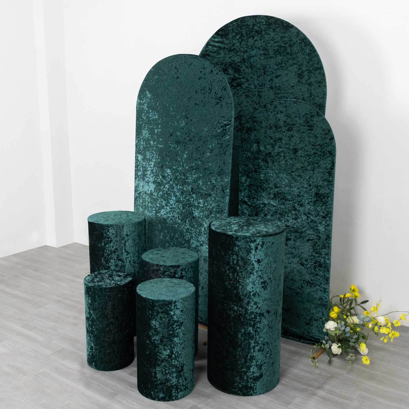 Set of 5 Hunter Emerald Green Crushed Velvet Cylinder Pillar Prop Covers, Premium Pedestal Stand Covers - Image 10