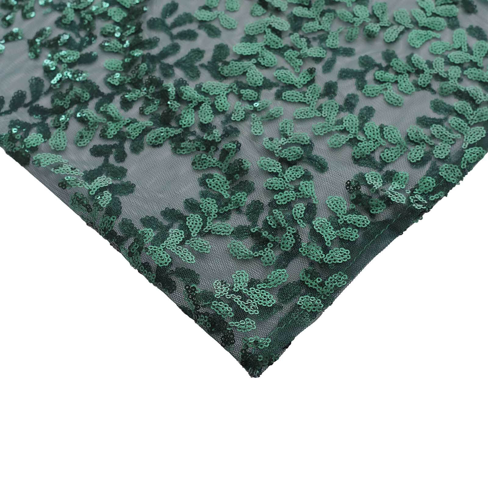 Set of 5 Hunter Emerald Green Sequin Mesh Cylinder Pillar Prop Covers with Leaf Vine Embroidery, Sparkly Sheer Tulle Pedestal Stand Covers - Image 8