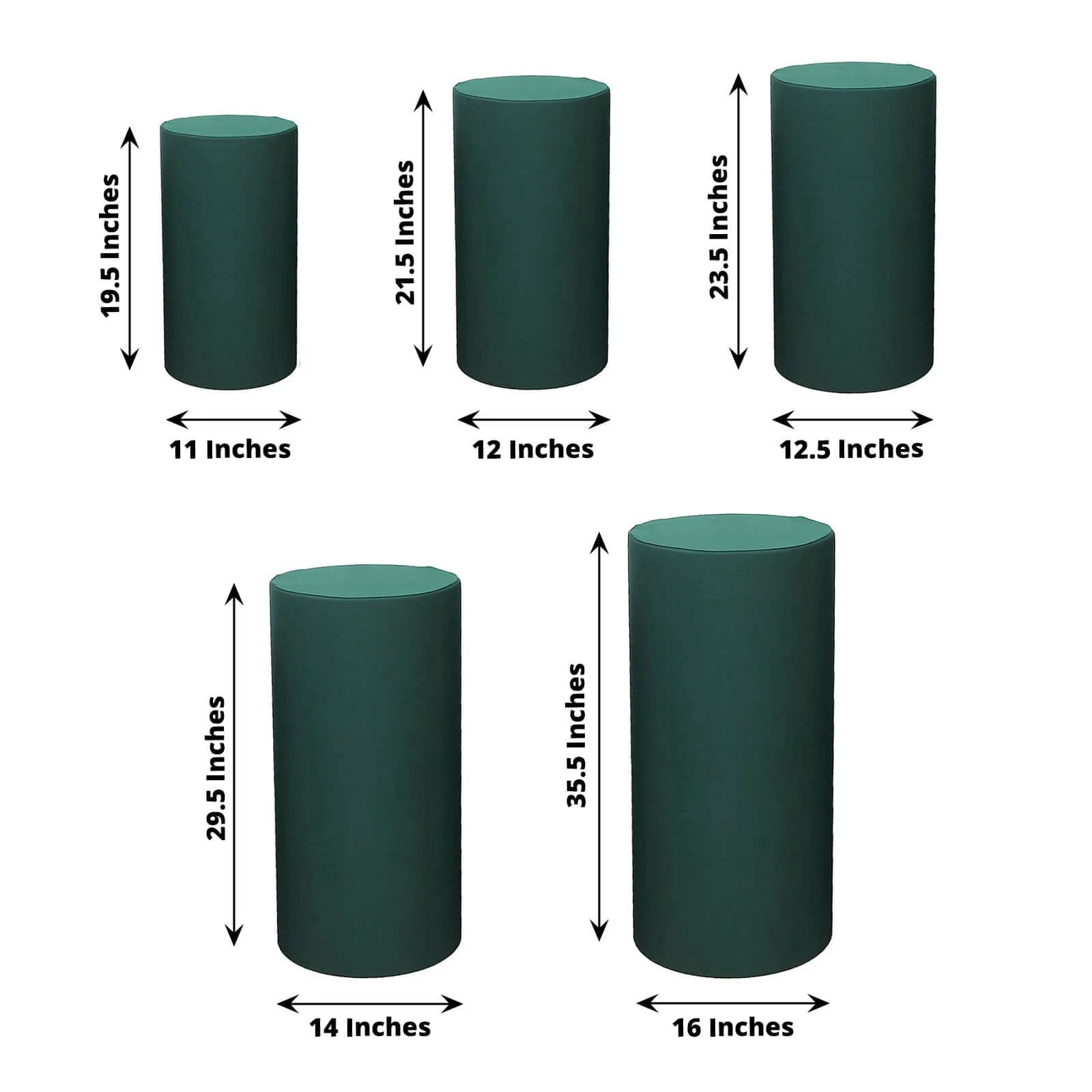 Set of 5 Hunter Emerald Green Spandex Cylinder Pillar Prop Covers, Stretchable Pedestal Stand Covers - 160 GSM - Image 3