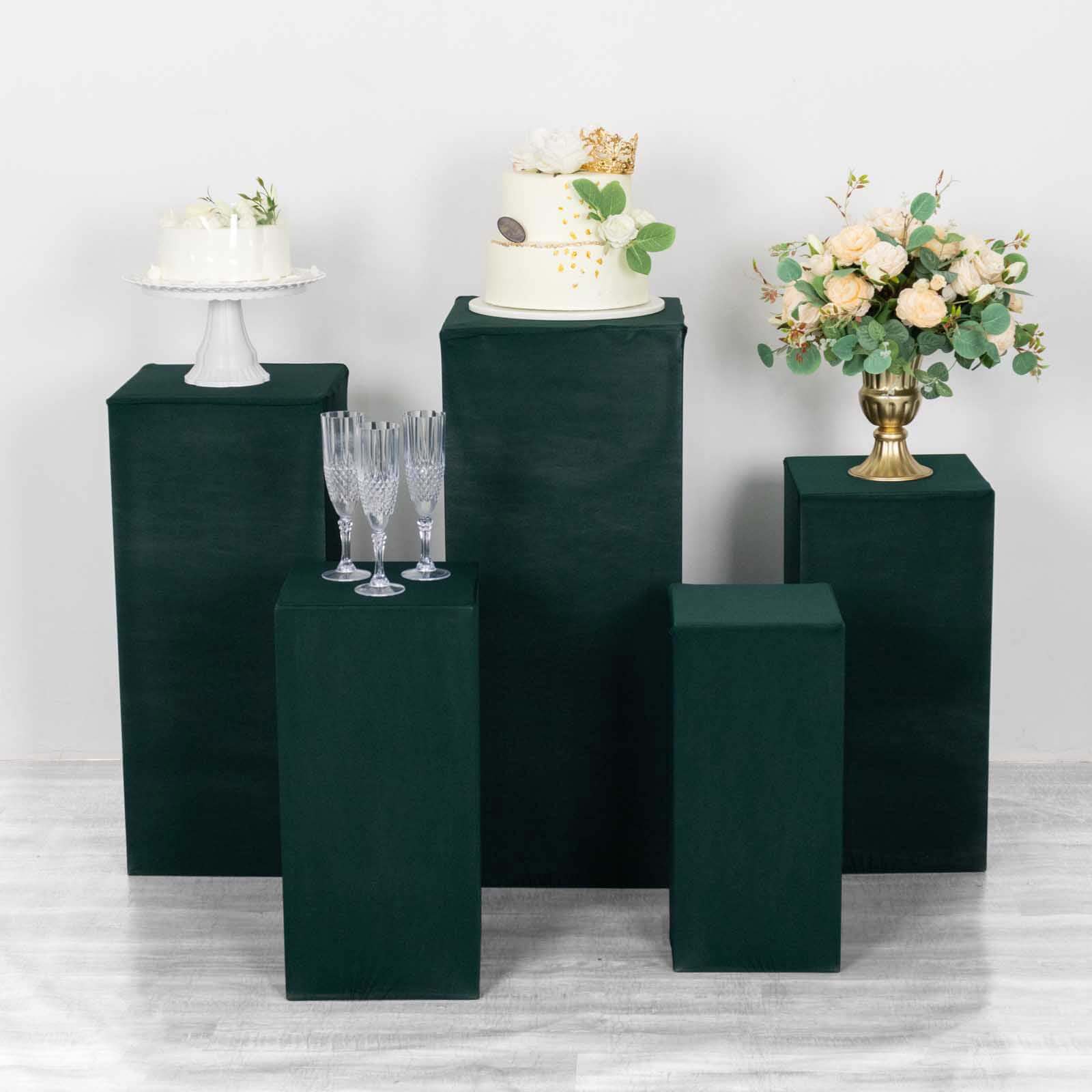 Set of 5 Hunter Emerald Green Spandex Rectangle Pillar Prop Covers, Stretchable Pedestal Stand Covers - 160 GSM - Image 2