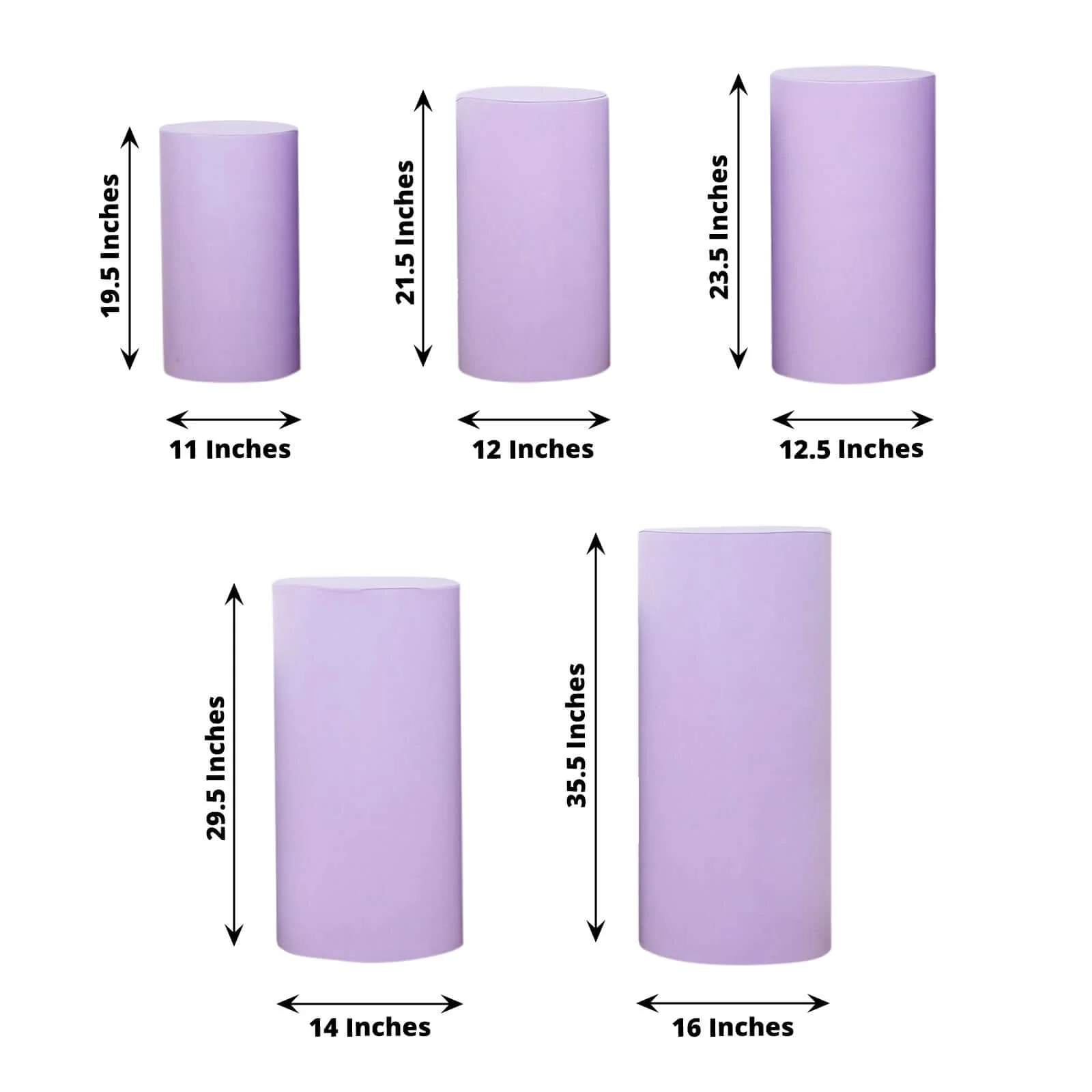 Set of 5 Lavender Lilac Spandex Cylinder Pillar Prop Covers, Stretchable Pedestal Stand Covers - 160 GSM - Image 3