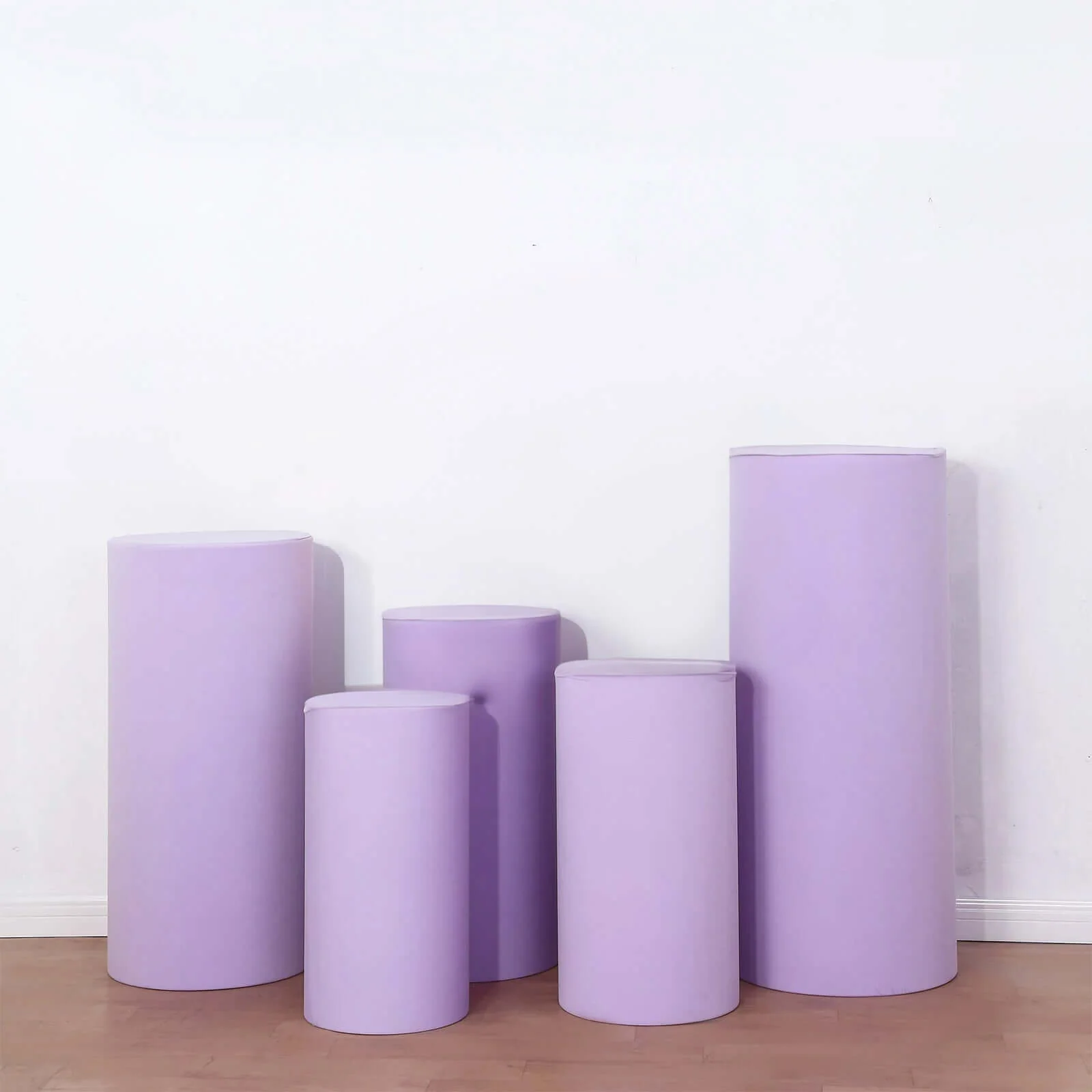 Set of 5 Lavender Lilac Spandex Cylinder Pillar Prop Covers, Stretchable Pedestal Stand Covers - 160 GSM - Image 7