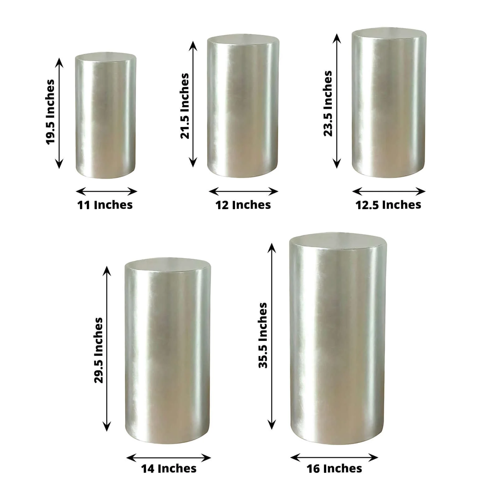 Set of 5 Metallic Silver Spandex Cylinder Pillar Prop Covers, Shiny Stretchable Pedestal Stand Covers - 130 GSM - Image 3