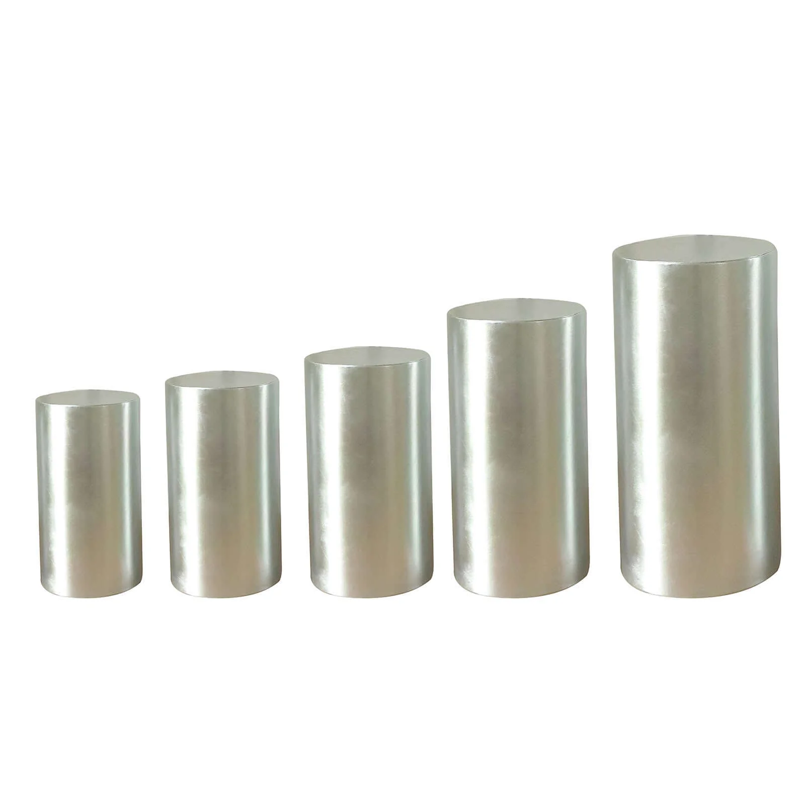 Set of 5 Metallic Silver Spandex Cylinder Pillar Prop Covers, Shiny Stretchable Pedestal Stand Covers - 130 GSM - Image 6