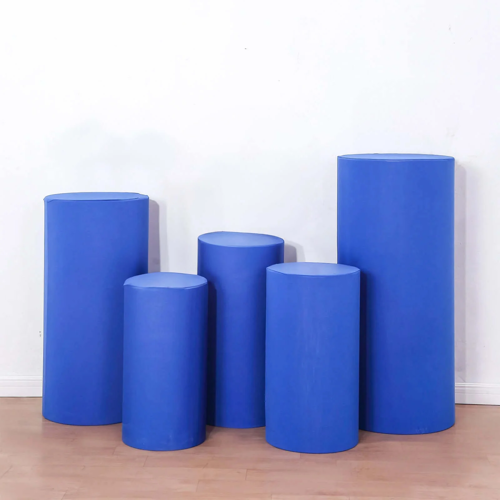 Set of 5 Royal Blue Spandex Cylinder Pillar Prop Covers, Stretchable Pedestal Stand Covers - 160 GSM - Image 7