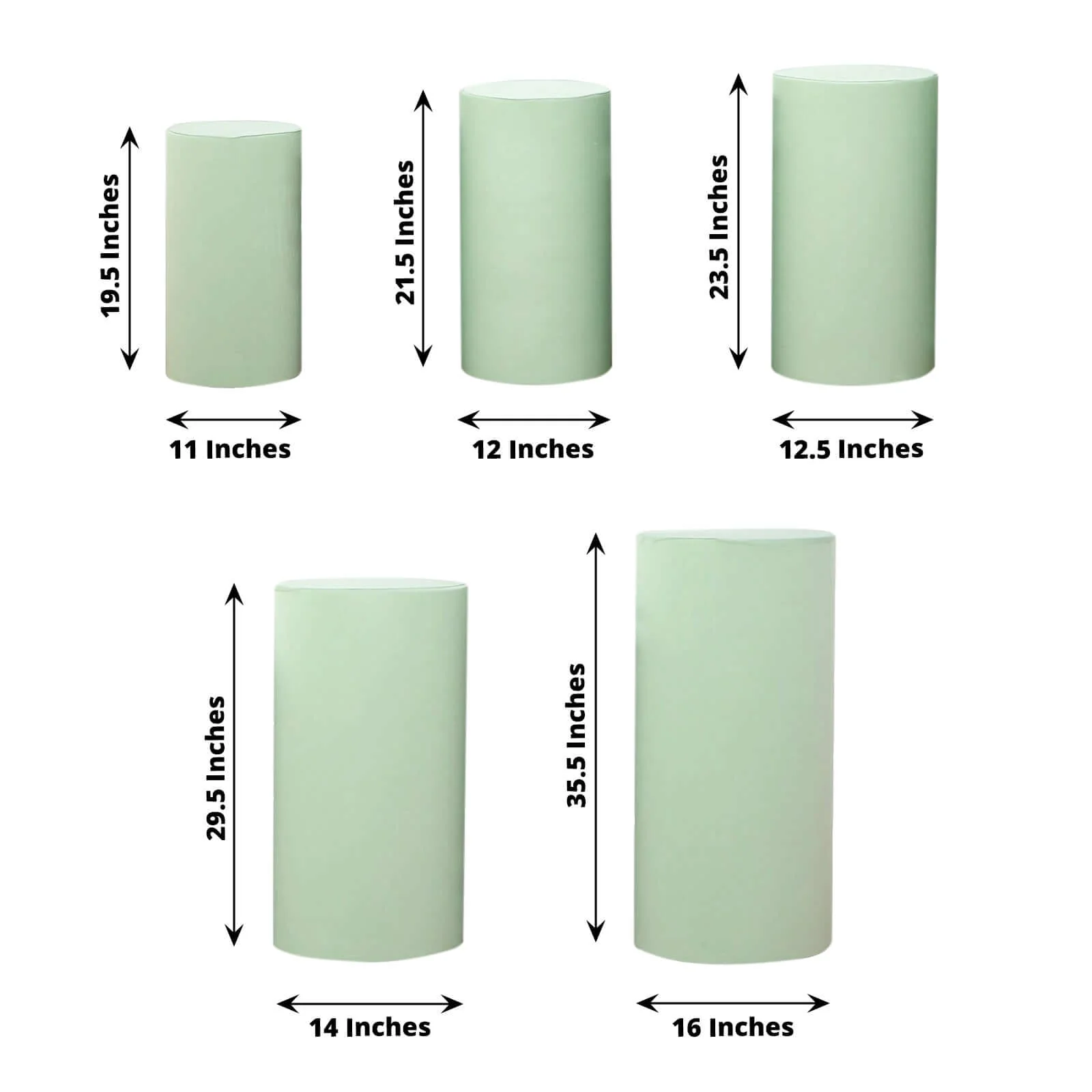 Set of 5 Sage Green Spandex Cylinder Pillar Prop Covers, Stretchable Pedestal Stand Covers - 160 GSM - Image 3