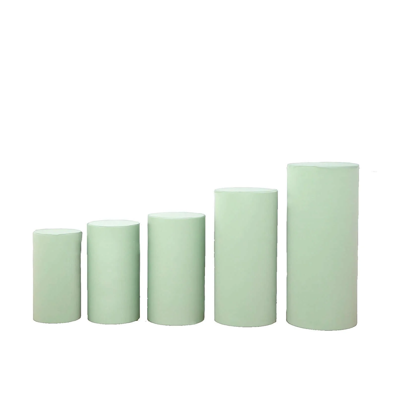 Set of 5 Sage Green Spandex Cylinder Pillar Prop Covers, Stretchable Pedestal Stand Covers - 160 GSM - Image 6
