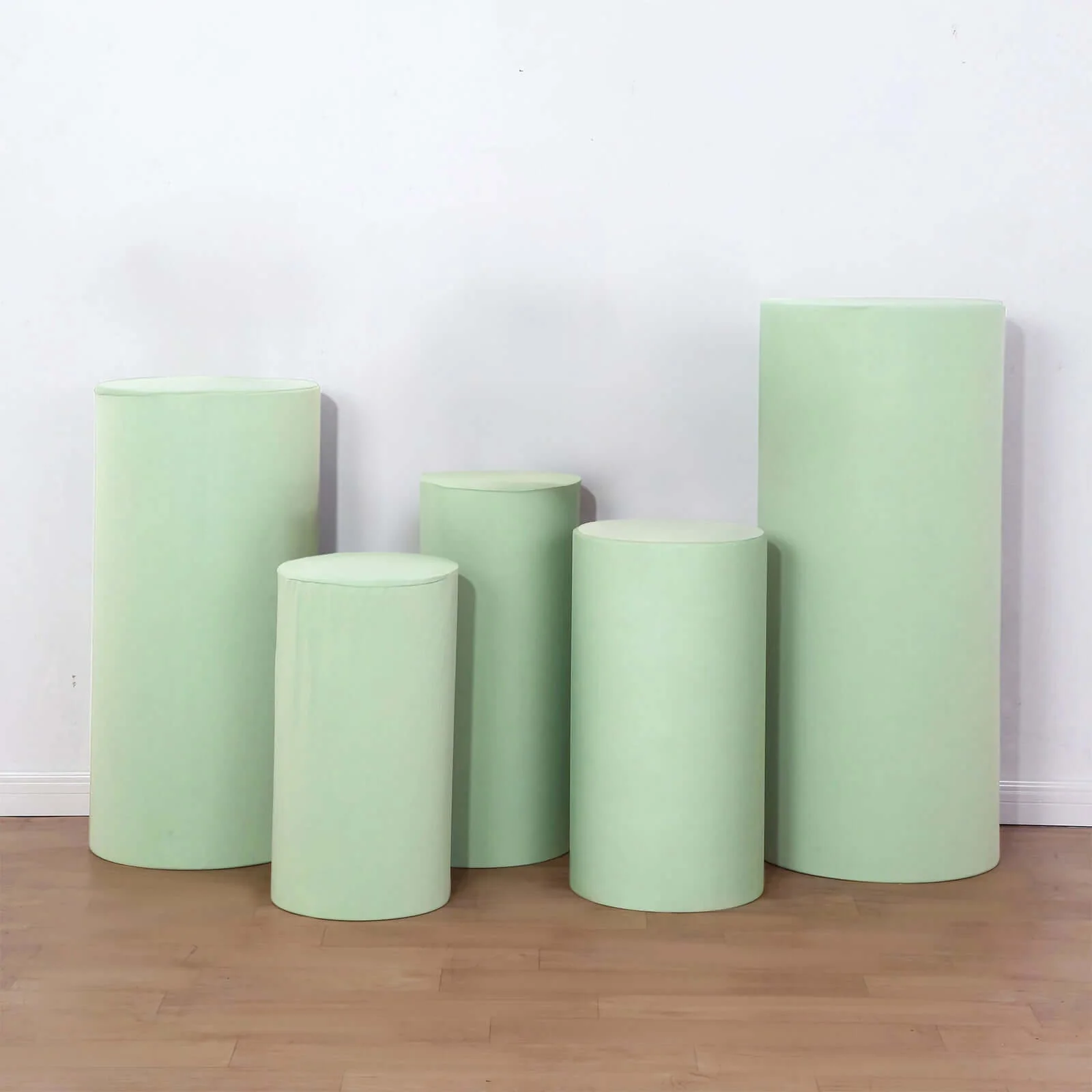 Set of 5 Sage Green Spandex Cylinder Pillar Prop Covers, Stretchable Pedestal Stand Covers - 160 GSM - Image 7