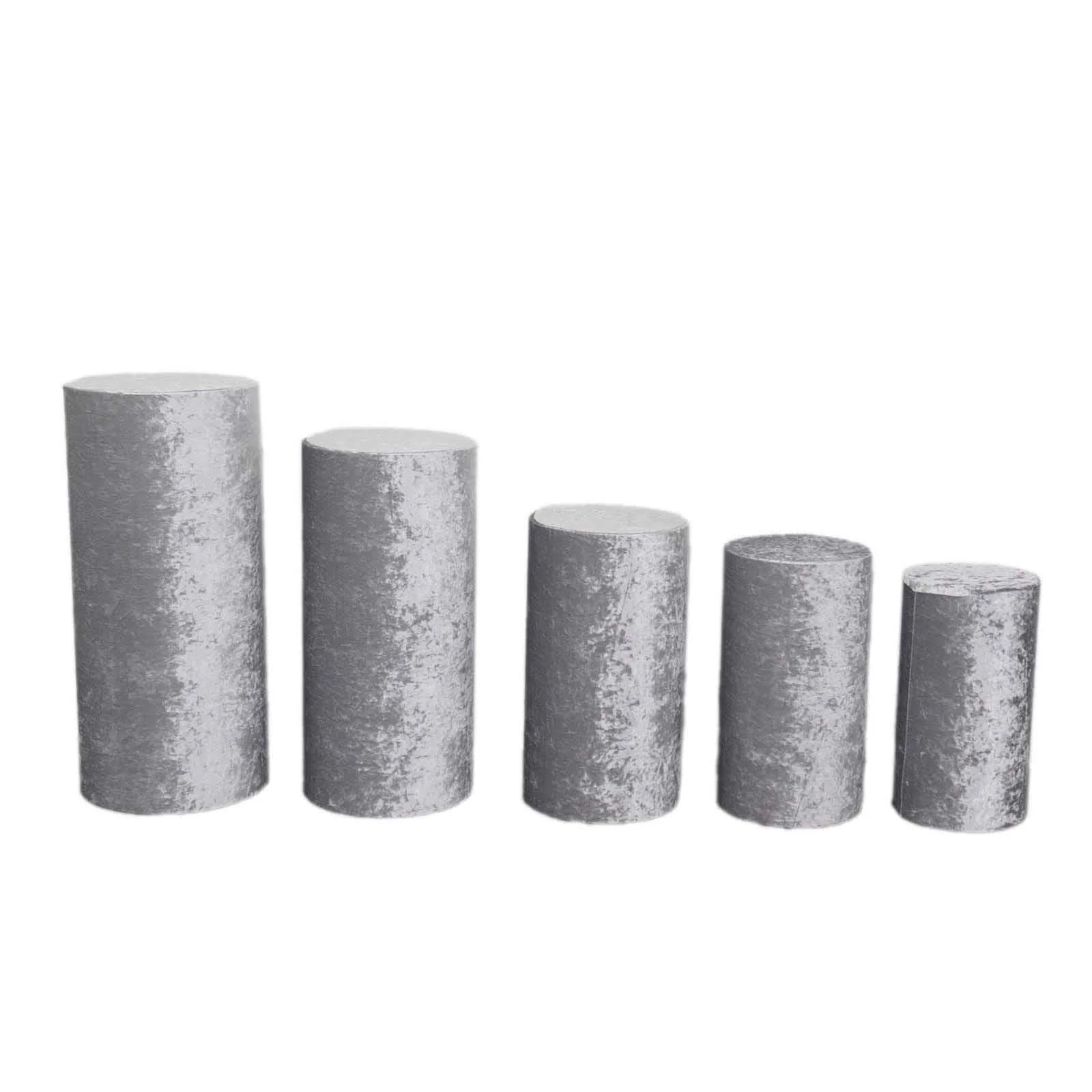 Set of 5 Silver Crushed Velvet Cylinder Pillar Prop Covers, Premium Pedestal Stand Covers - Image 13