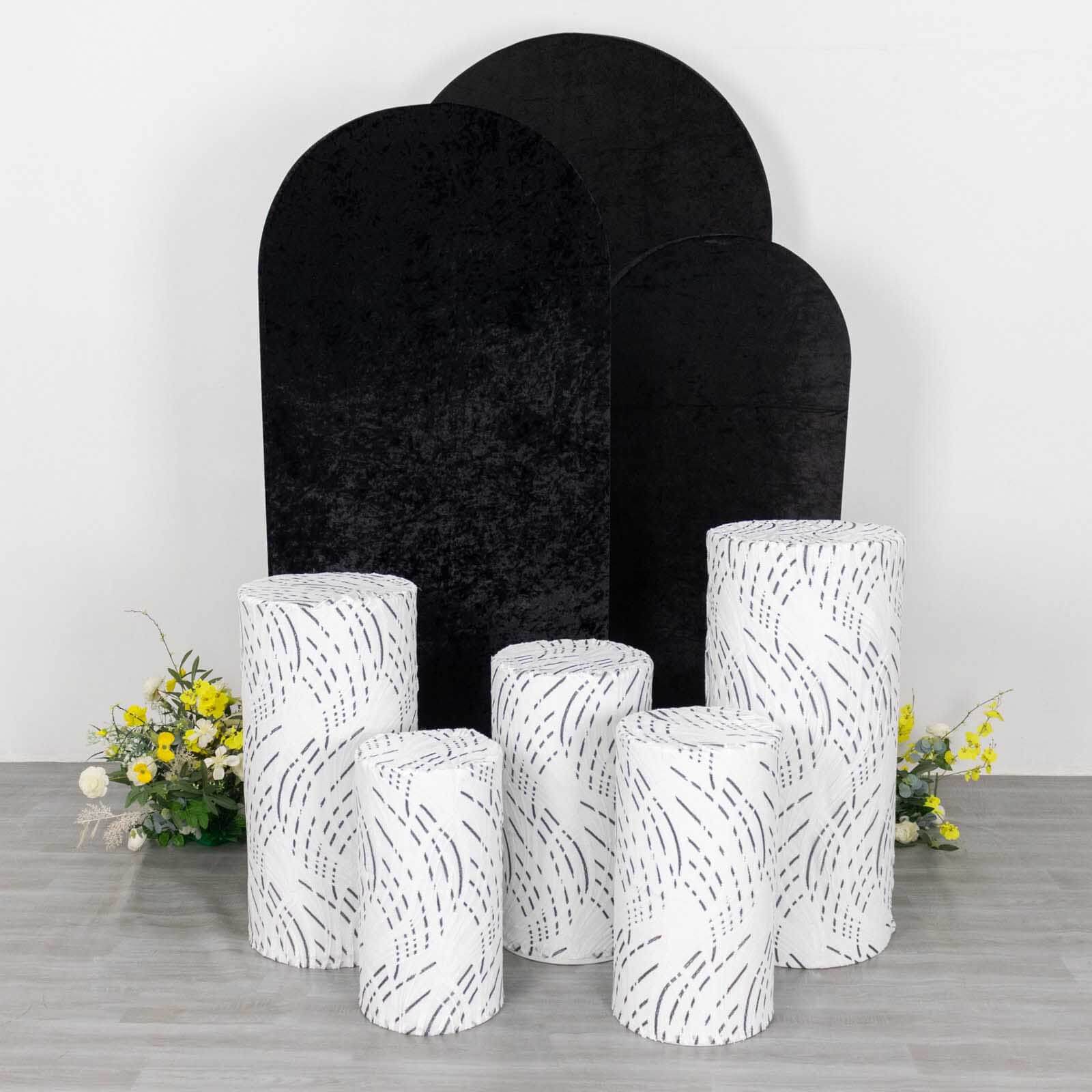 Set of 5 White Wave Mesh Cylinder Pillar Prop Covers with Embroidered Sequins, Premium Pedestal Stand Covers - 160 GSM - Image 10