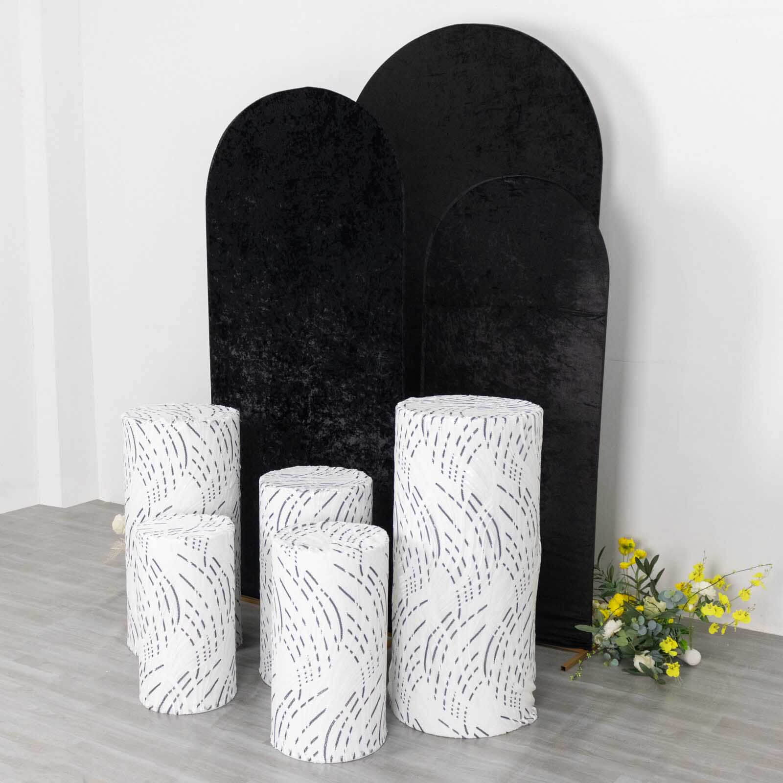 Set of 5 White Wave Mesh Cylinder Pillar Prop Covers with Embroidered Sequins, Premium Pedestal Stand Covers - 160 GSM - Image 12