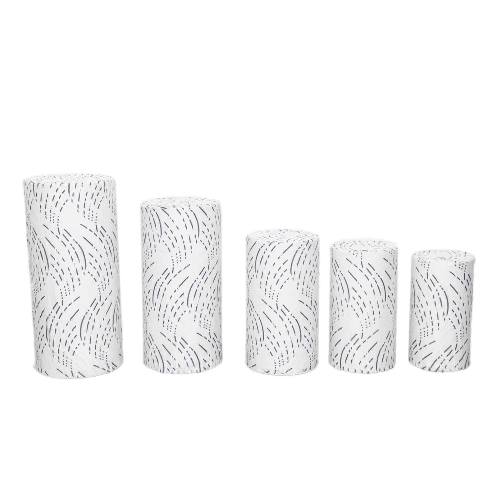 Set of 5 White Wave Mesh Cylinder Pillar Prop Covers with Embroidered Sequins, Premium Pedestal Stand Covers - 160 GSM - Image 14