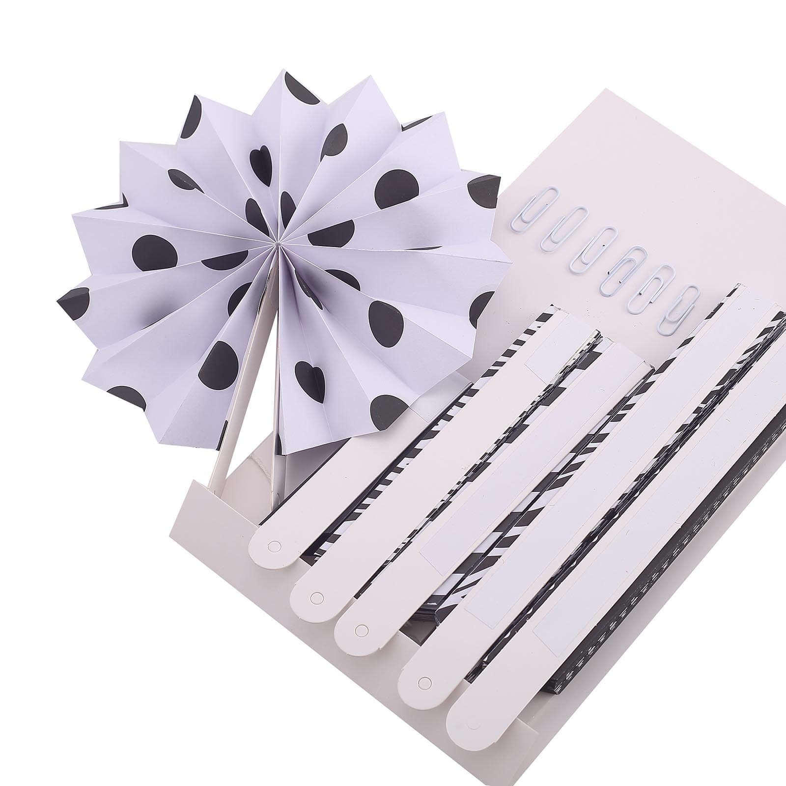 Set of 6 Black / White Hanging Paper Fan Decorations, Pinwheel Wall Backdrop Party Kit 8", 12", 16" - Image 13