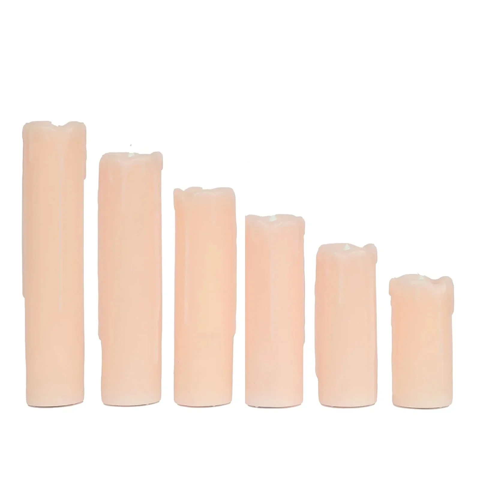 Set of 6 LED Drip Wax Pillar Candles Blush - Flameless Flicker Battery Operated Luminaria Lighting - Image 4