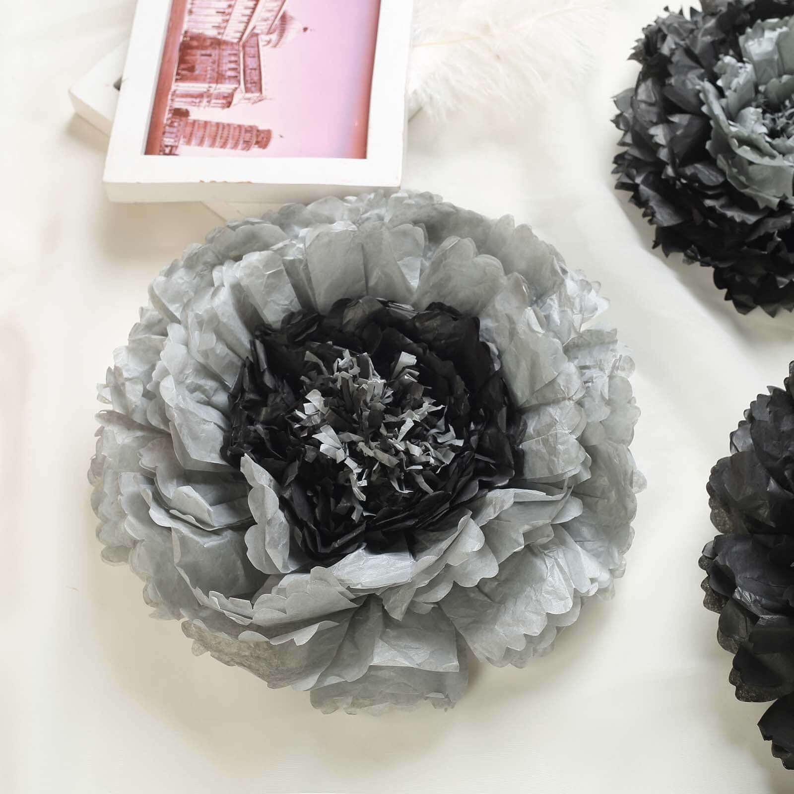 Set of 6 Charcoal Gray Giant Carnation 3D Paper Flowers Wall Decor 12",16",20" - Image 2
